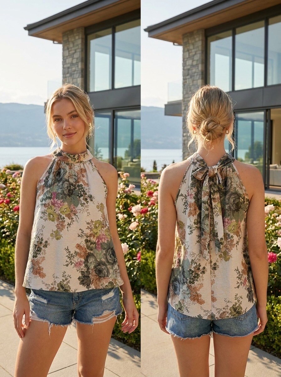 Grossiste LAFÉEROSE - Top col Halter Licou Floral Soft Romance