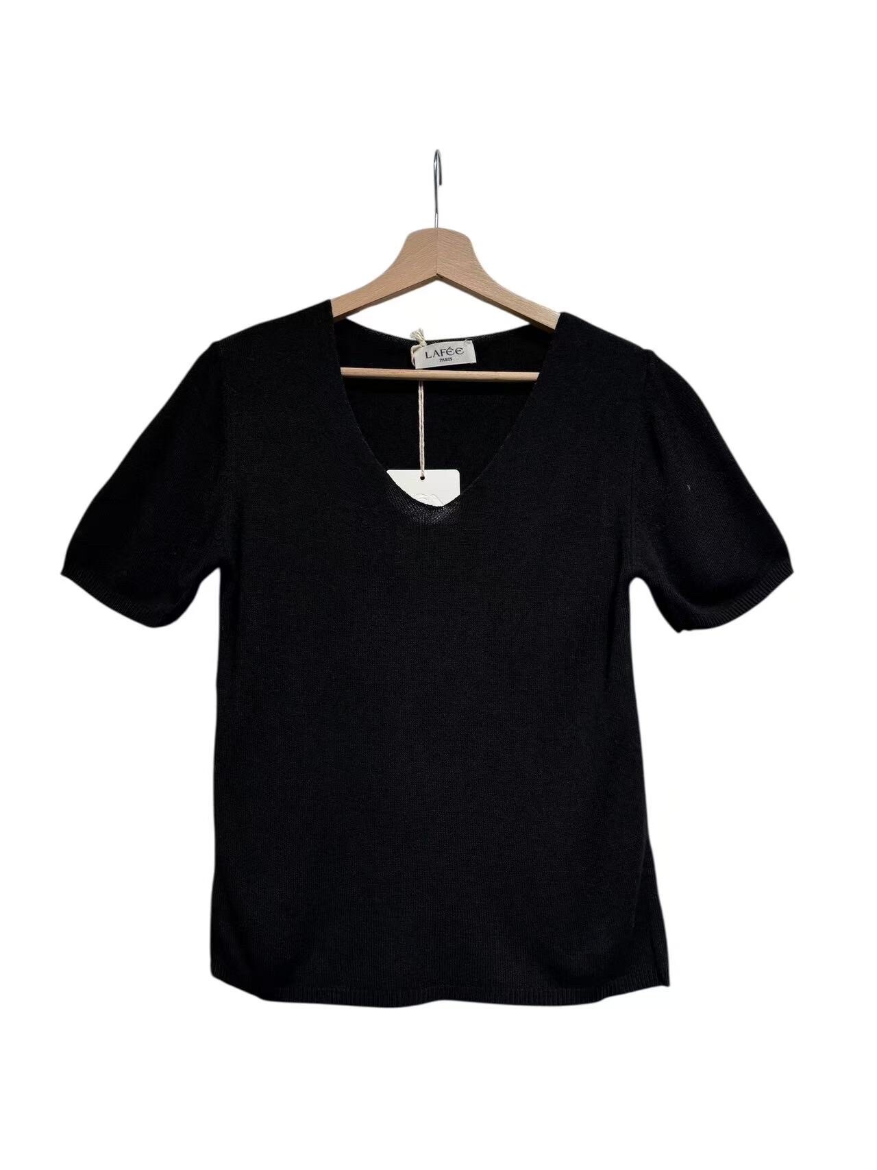 T-shirt Donna Oversize Manica Corta, Scollo A V, Top Largo In Misto Cotone, Colore Nero, Taglia L