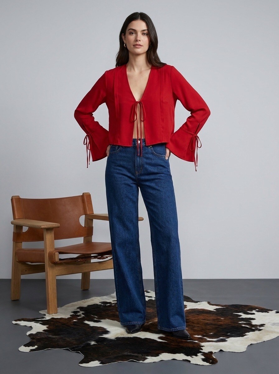 Grossiste LAFÉEROSE - TOP BLOUSE CHEMISE GILET À NOEUDS MANCHES LONGUES NEW TENDANCE FETE SOIREE