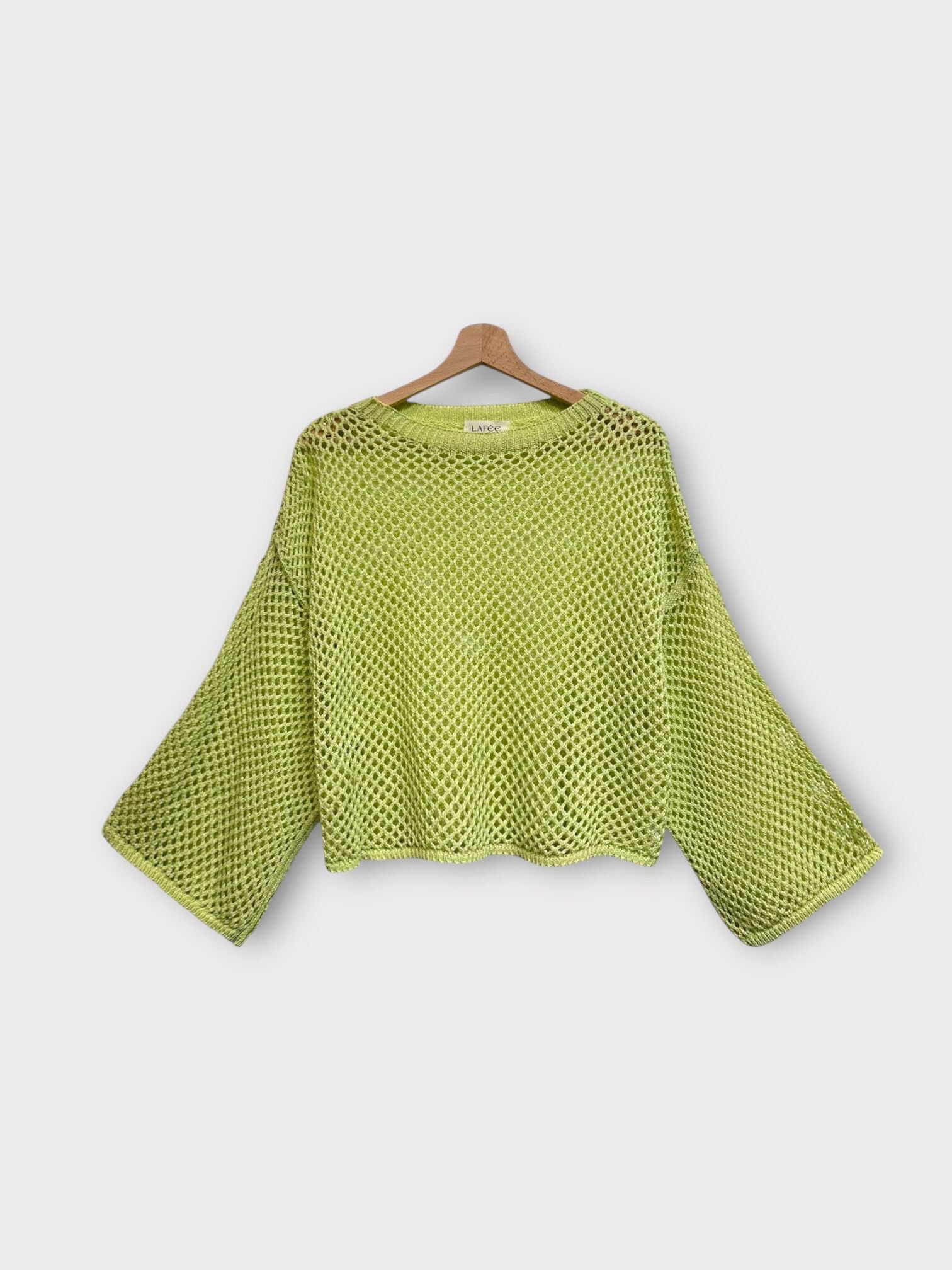 Grossiste LAFÉEROSE - Top Pull crochet en coton à manches évasées volantes col rond - bohème casual