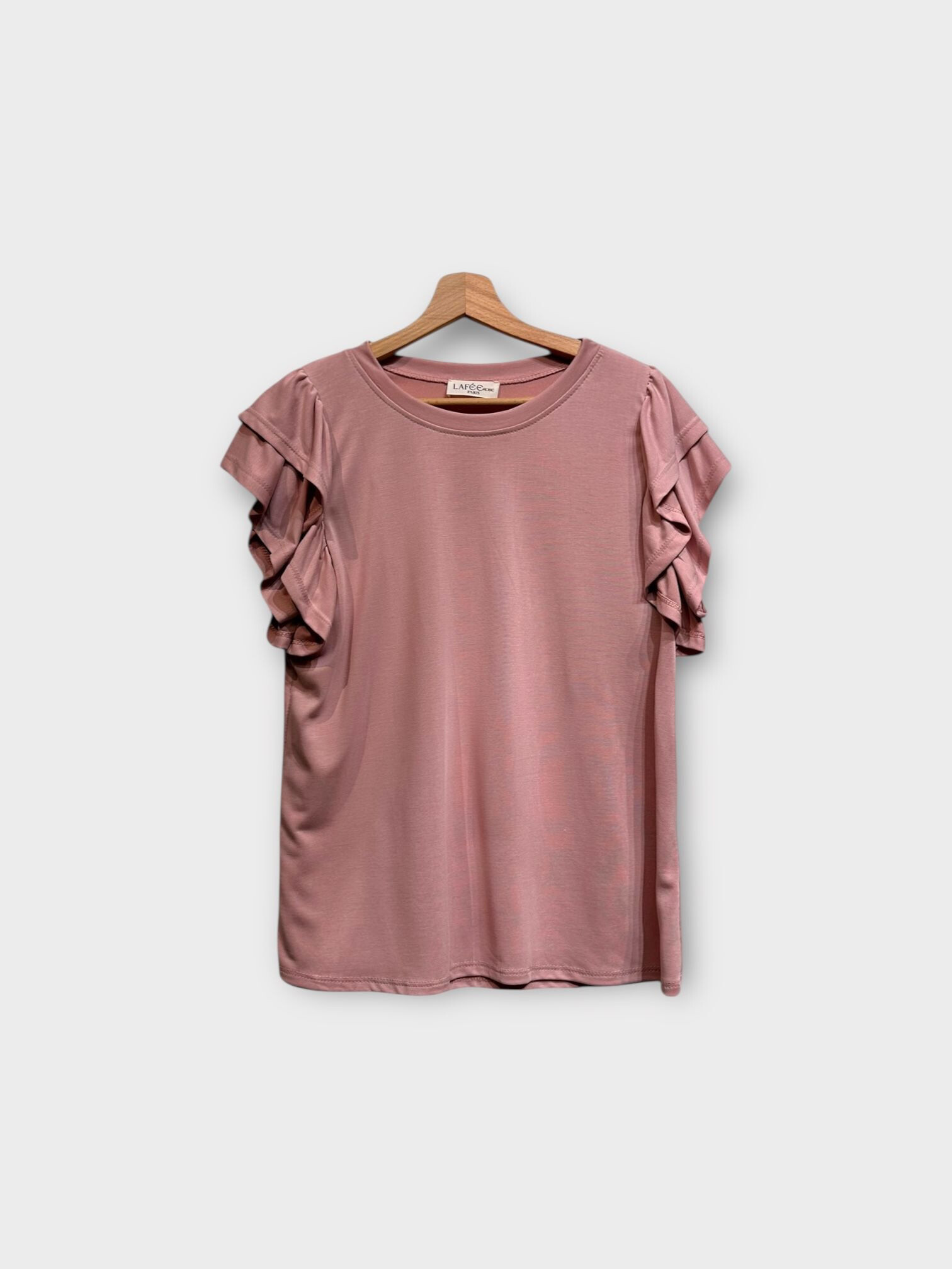 Mayorista LAFÉEROSE - Top fluido de viscosa con cuello redondo y mangas cortas acampanadas