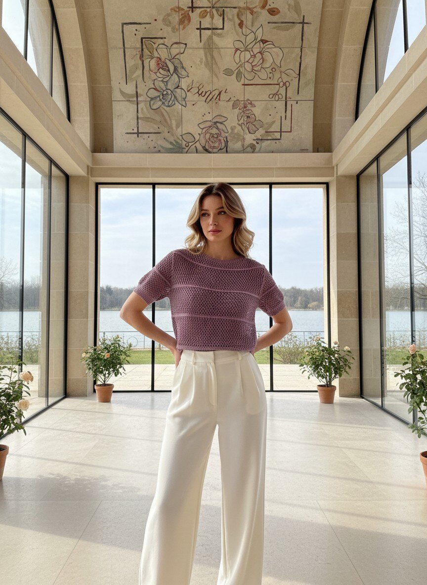 Wholesaler LAFÉEROSE - Top sweater in soft crochet in viscose sparkling chic and bohemian short sleeves