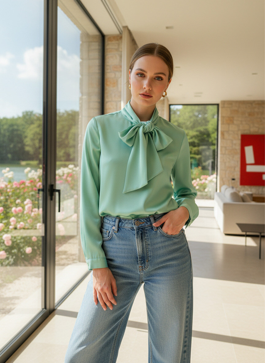 Mayorista LAFÉEROSE - CAMISA DE SATÉN LAFÉE FLUID CHIC DE MANGA LARGA CON NUDOS