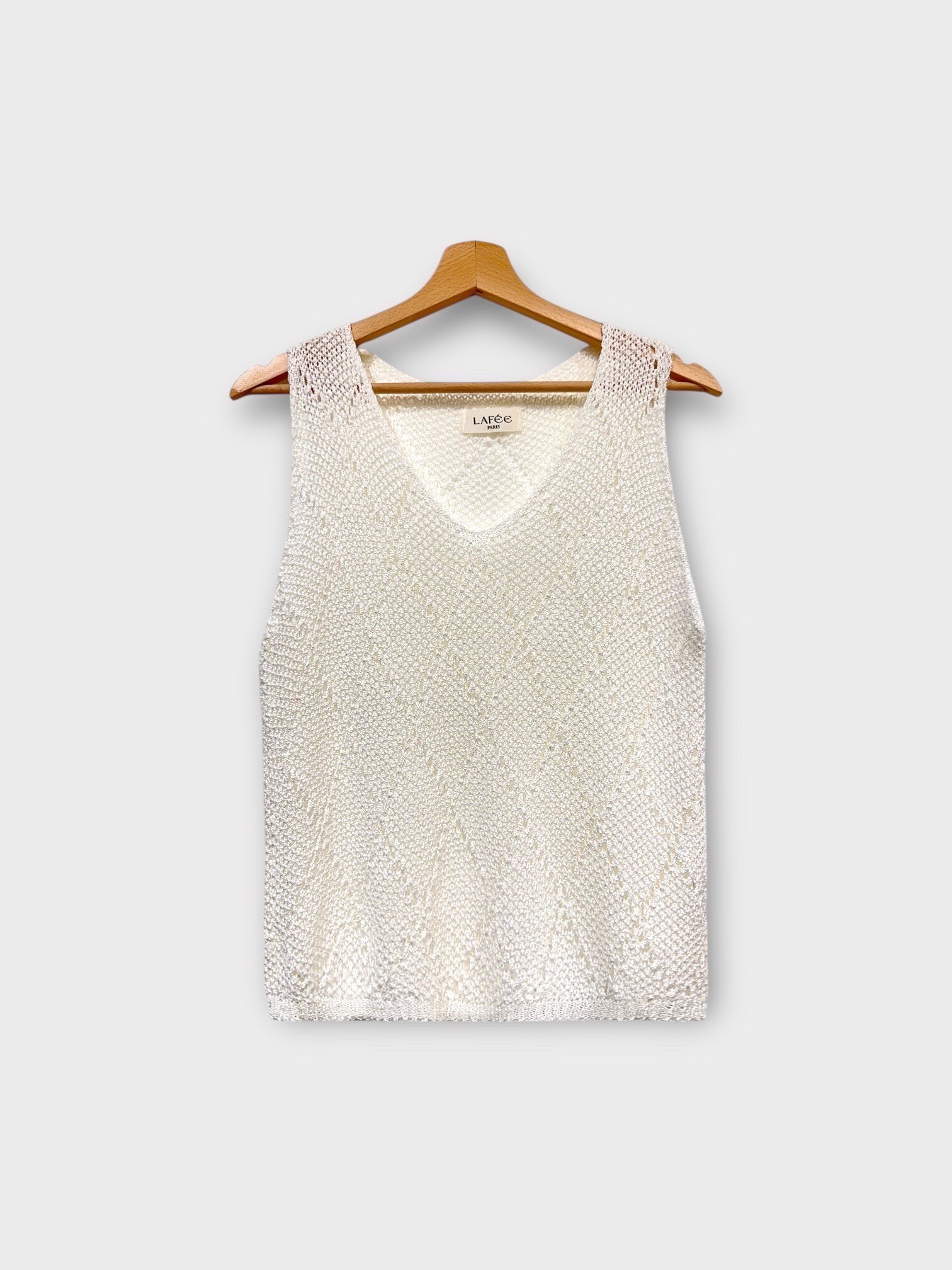 Mayorista LAFÉEROSE - Top pequeño jersey de crochet con detalles bordados escote en pico sin mangas primavera verano