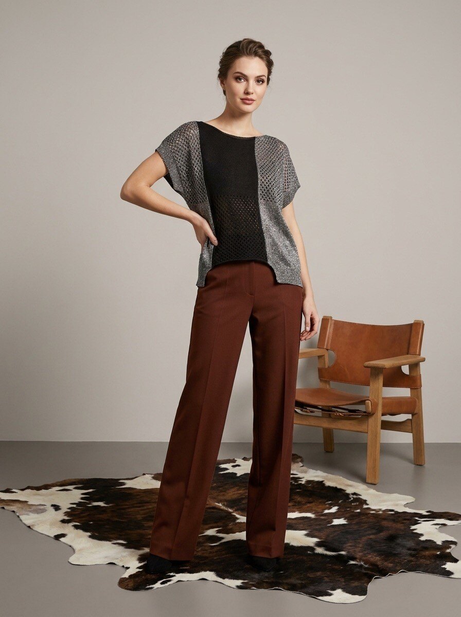 Grossiste LAFÉEROSE - Pull en crochet en coton et viscose doux à manches courtes évasées scintillant