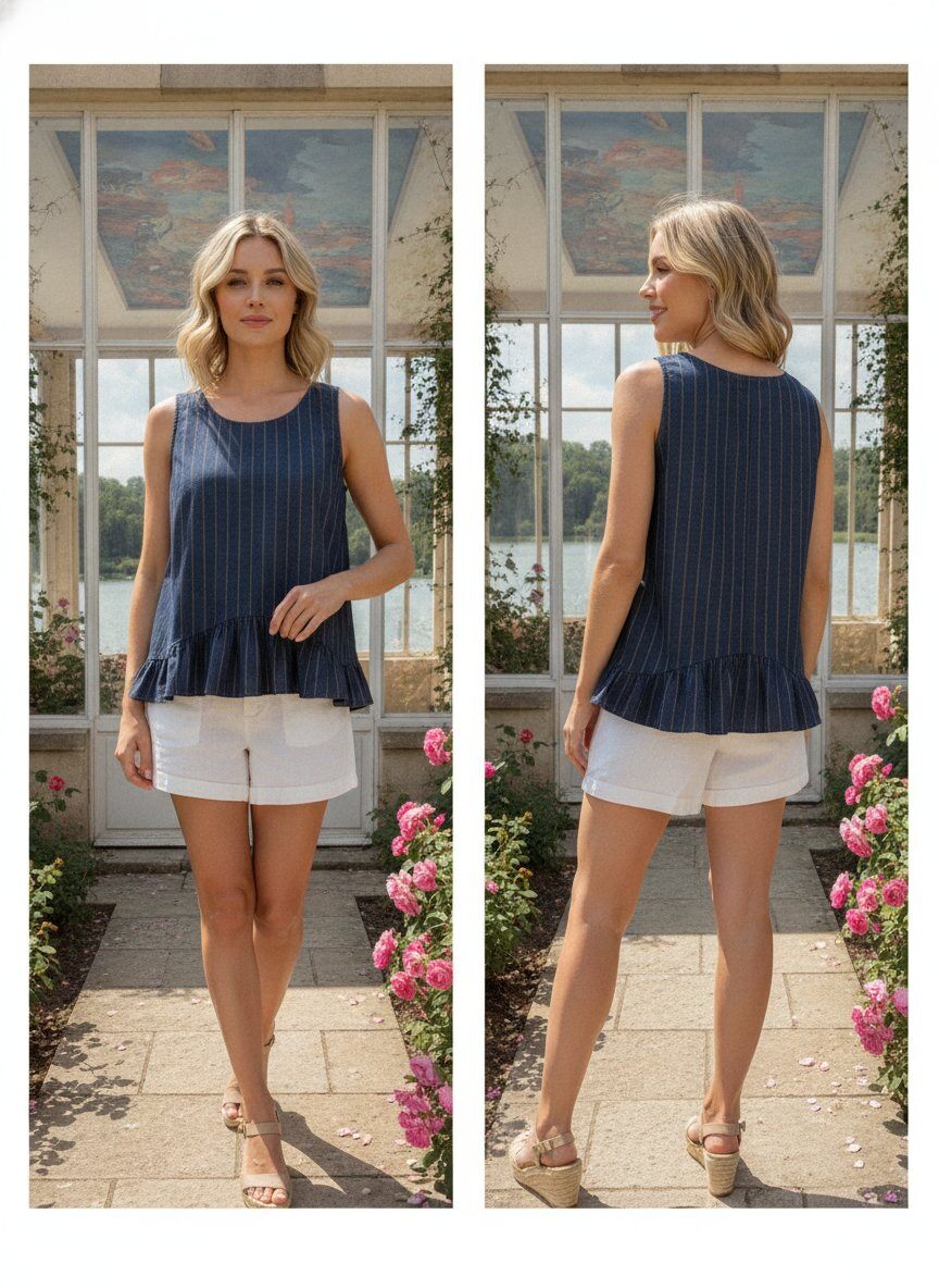 Wholesaler LAFÉEROSE - Sleeveless top with pinstripes and ruffled hem