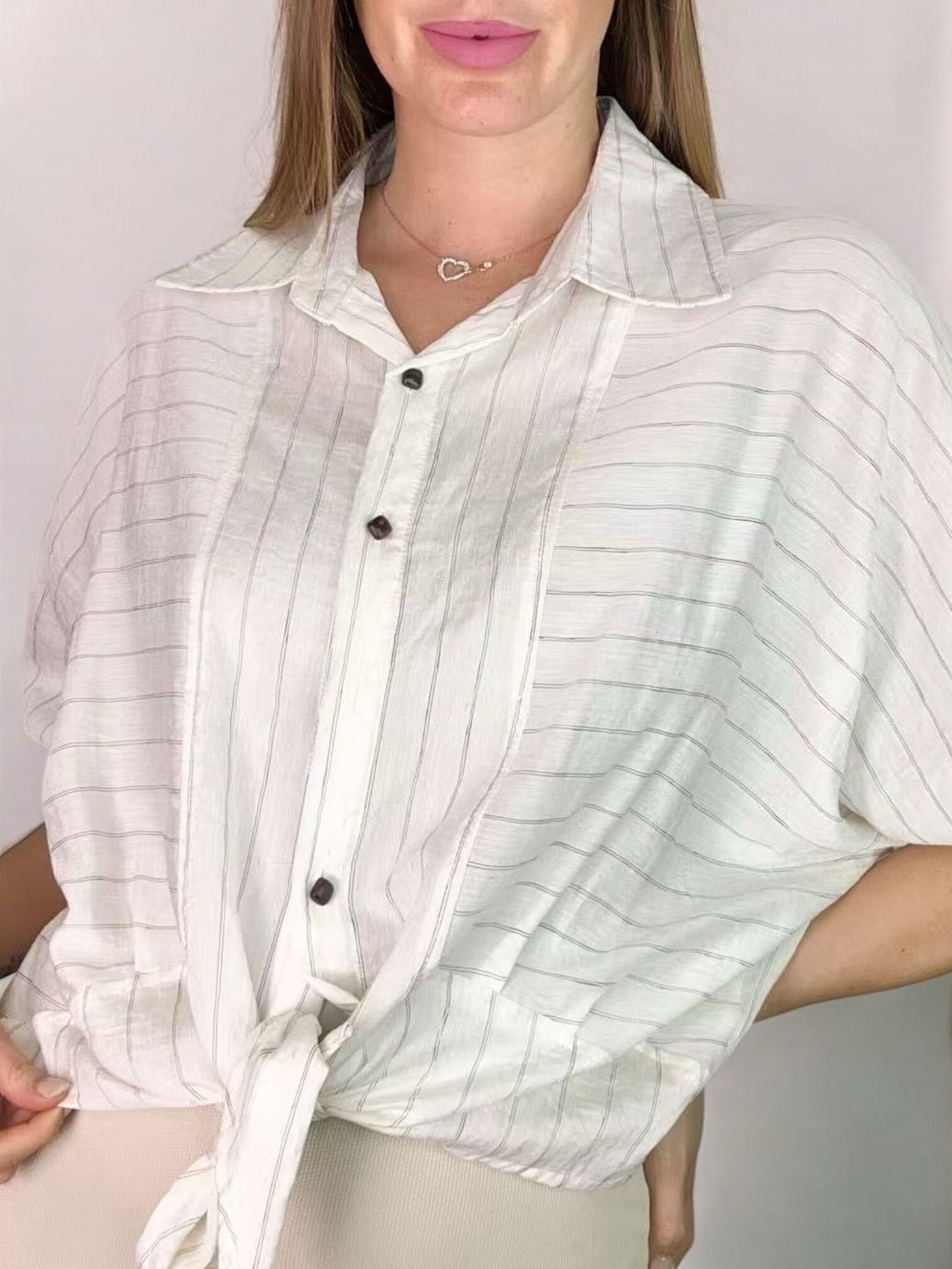 Wholesaler LAFÉEROSE - Light and fluid blouse shirt on striped stripes and bohemian knots