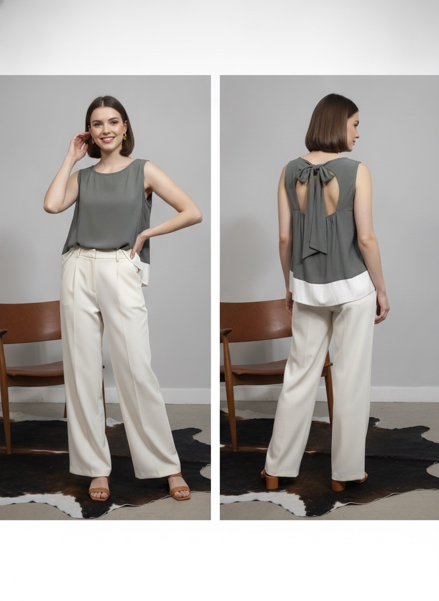 Grossiste LAFÉEROSE - Top fluide en viscose col rond sans manches et dos à nouer