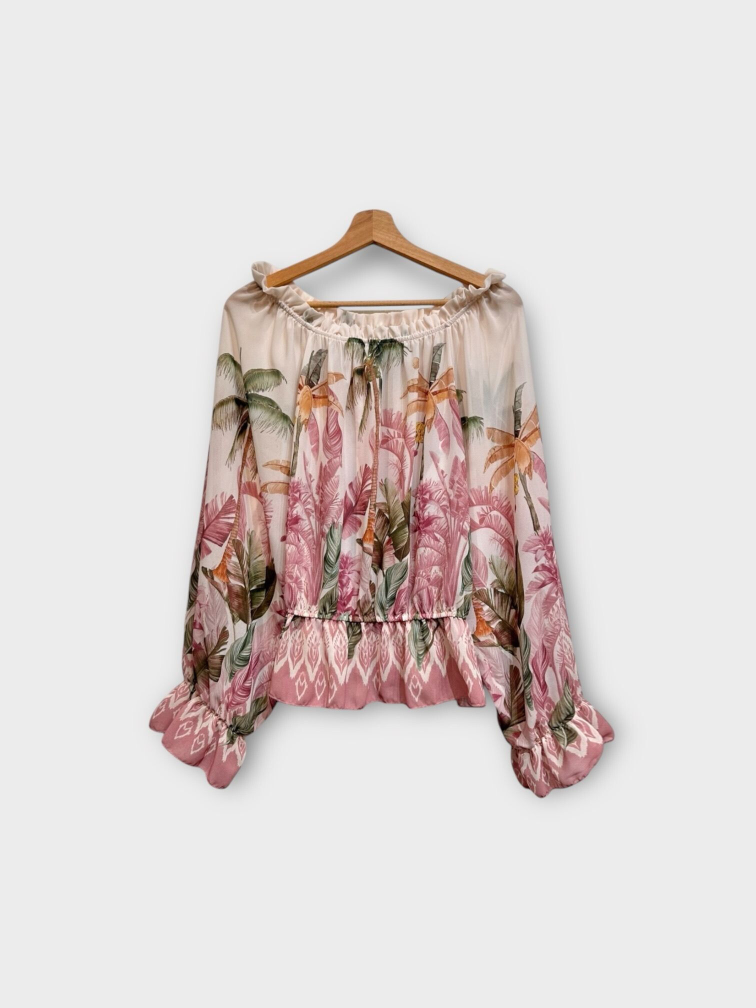 Wholesaler LAFÉEROSE - Fluid top printed with bardot collar and slightly cracked sleeves bohemian