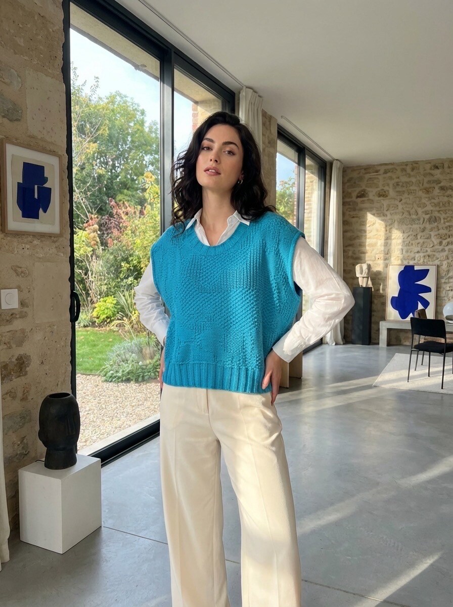 Grossiste LAFÉEROSE - Top - Pull en 45% laine, 10% cachemire, sans manches à broderies