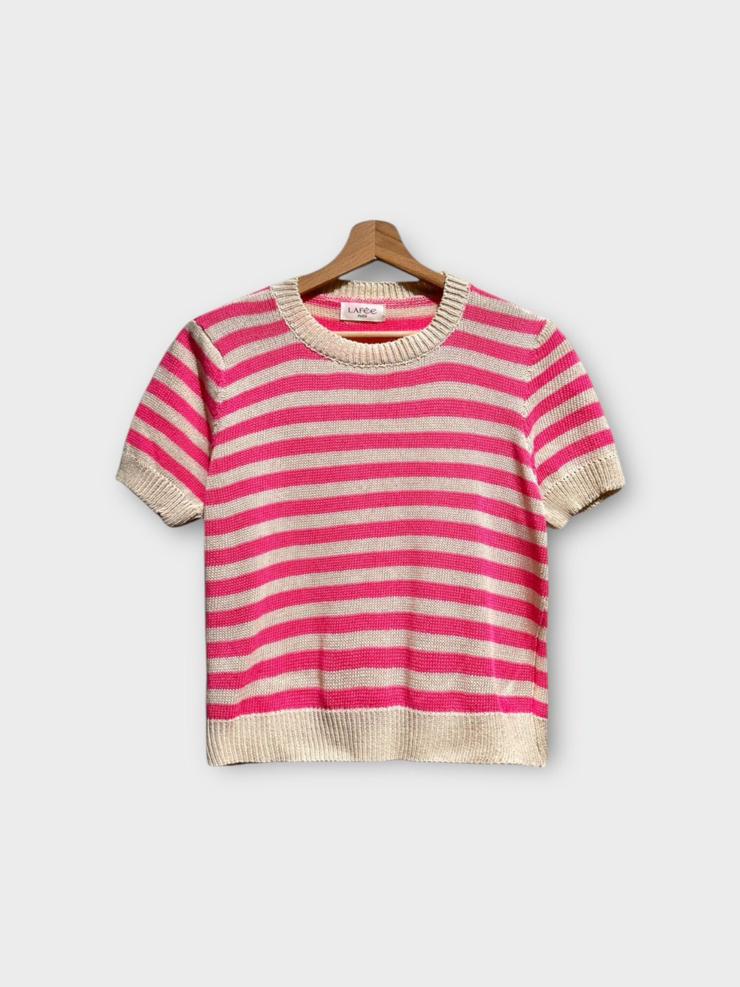 Grossiste LAFÉEROSE - Top - Pull léger en coton doux à manches courtes, tricoté à rayures
