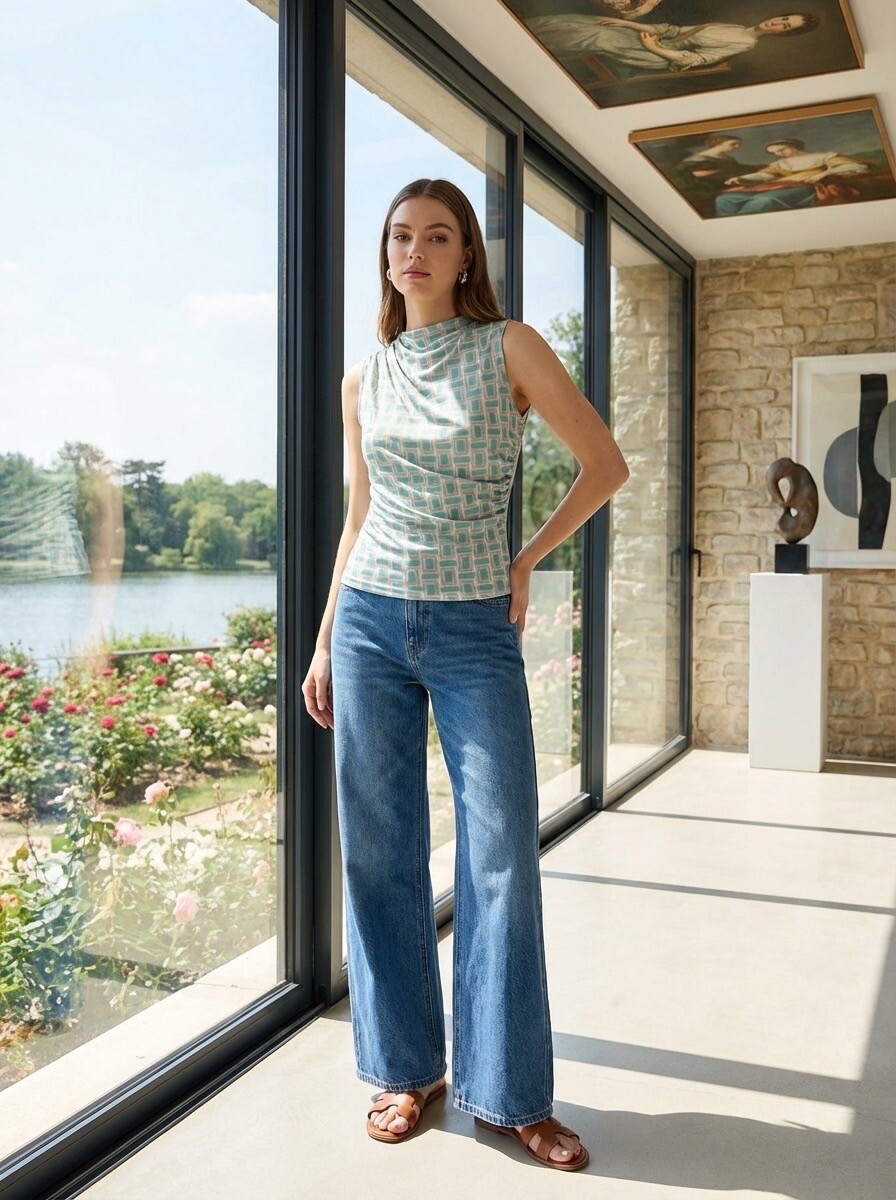 Grossiste LAFÉEROSE - Top fluide moulant stretch drapé sans manches à imprimé