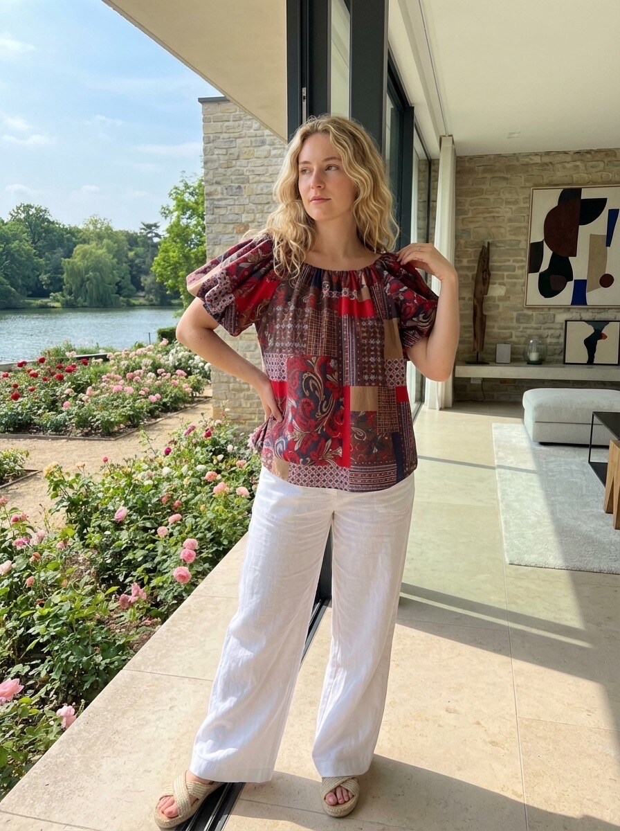 Großhändler LAFÉEROSE - Top Blusa aus Baumwolle Patchwork Boho-Chic mit feinem Futter