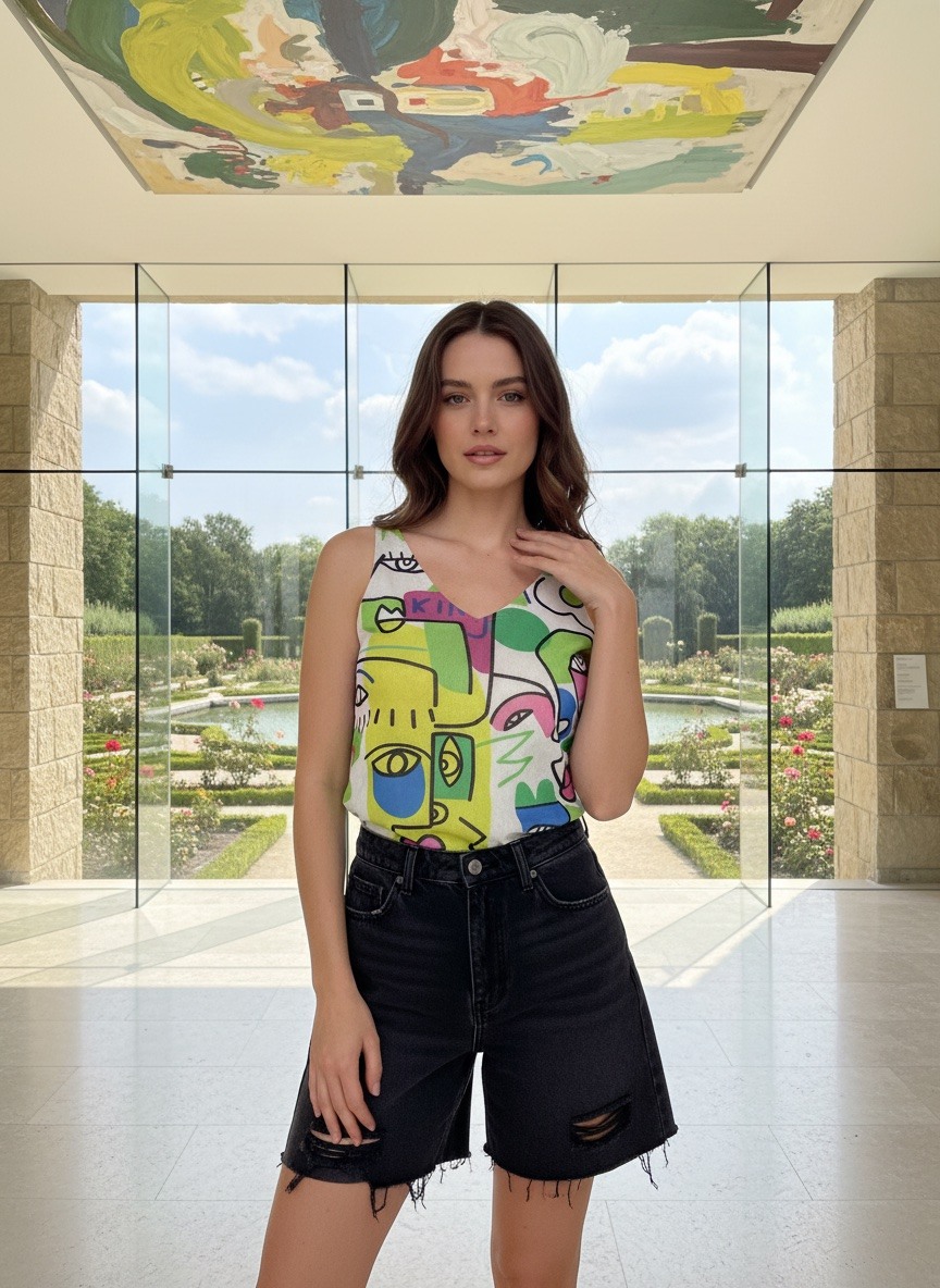 Grossiste LAFÉEROSE - Top Débardeur très fin en viscose col V à imprimé style casual