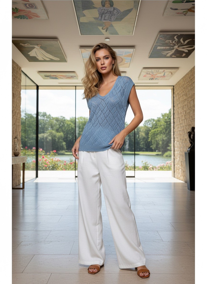 Wholesaler LAFÉEROSE - Top small crochet sweater with embroidery details V-neck sleeveless spring summer