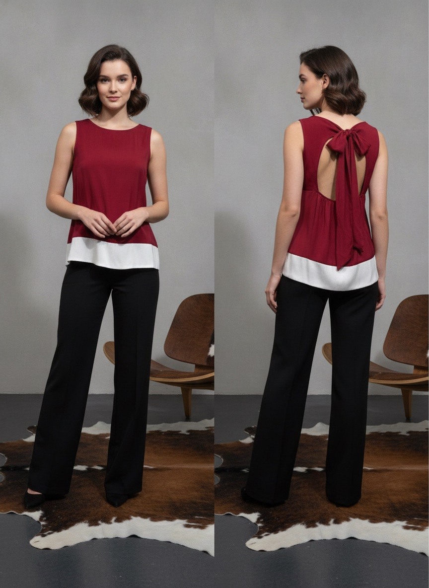 Grossiste LAFÉEROSE - Top fluide en viscose col rond sans manches et dos à nouer
