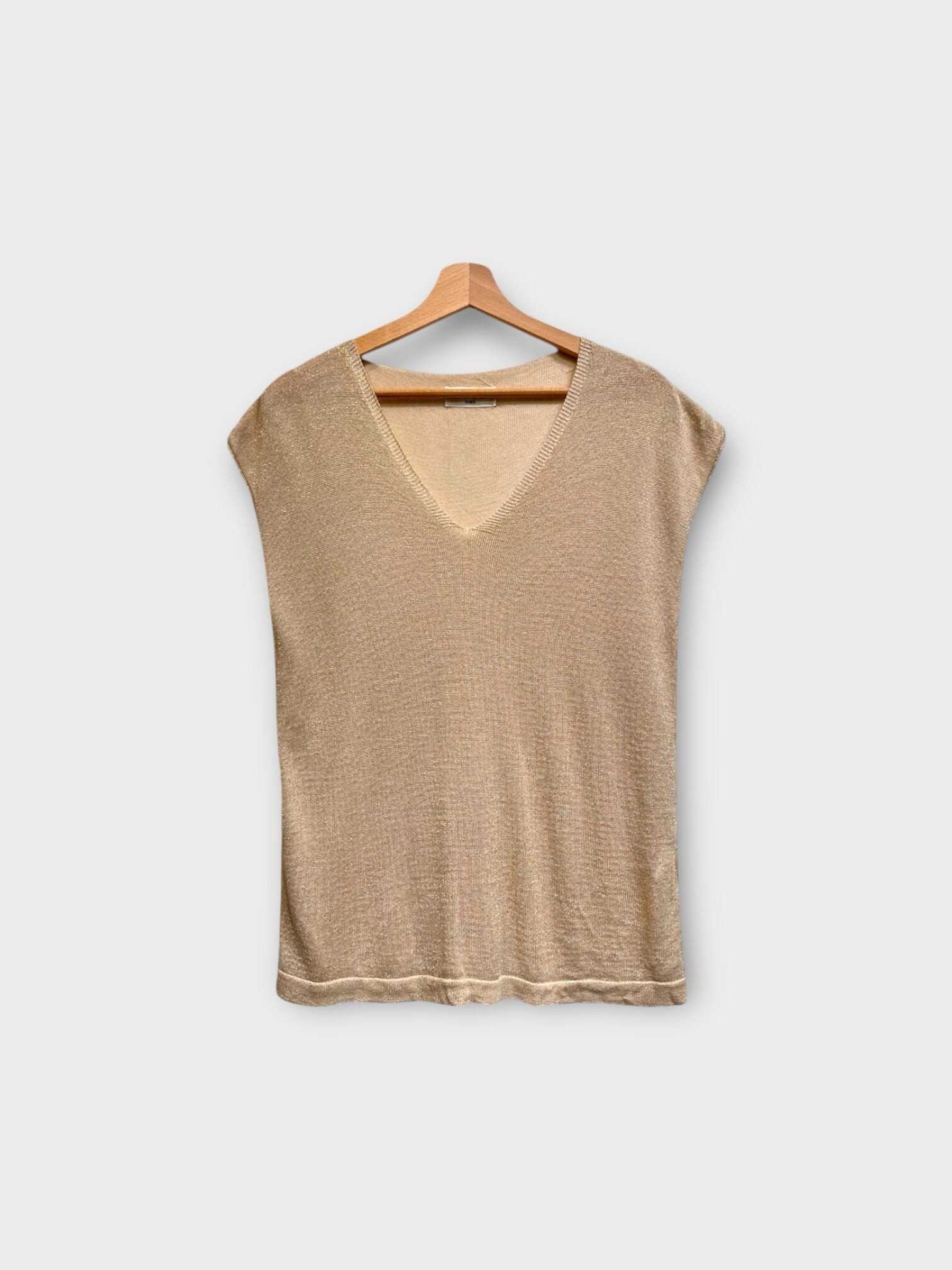 Grossiste LAFÉEROSE - Top doux en viscose et lurex scintillant col V à manches courtes uni basic