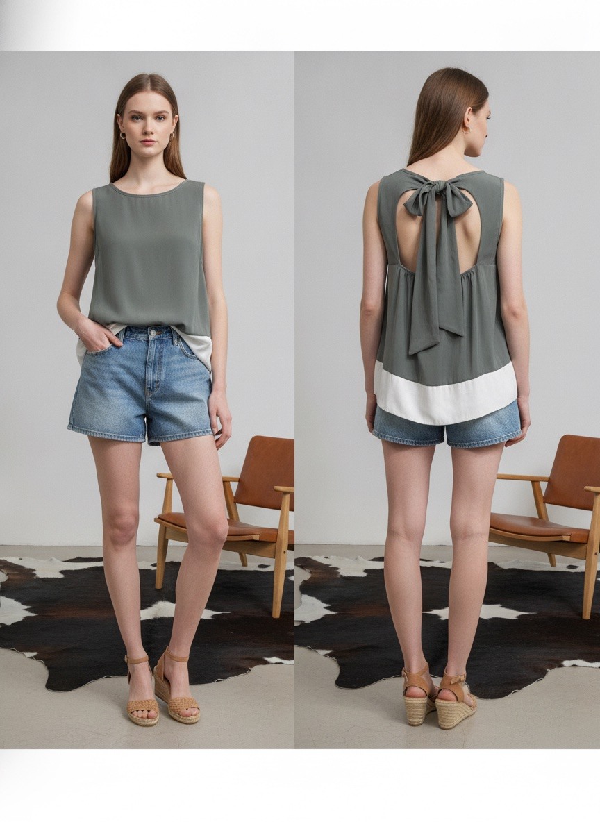 Grossiste LAFÉEROSE - Top fluide en viscose col rond sans manches et dos à nouer