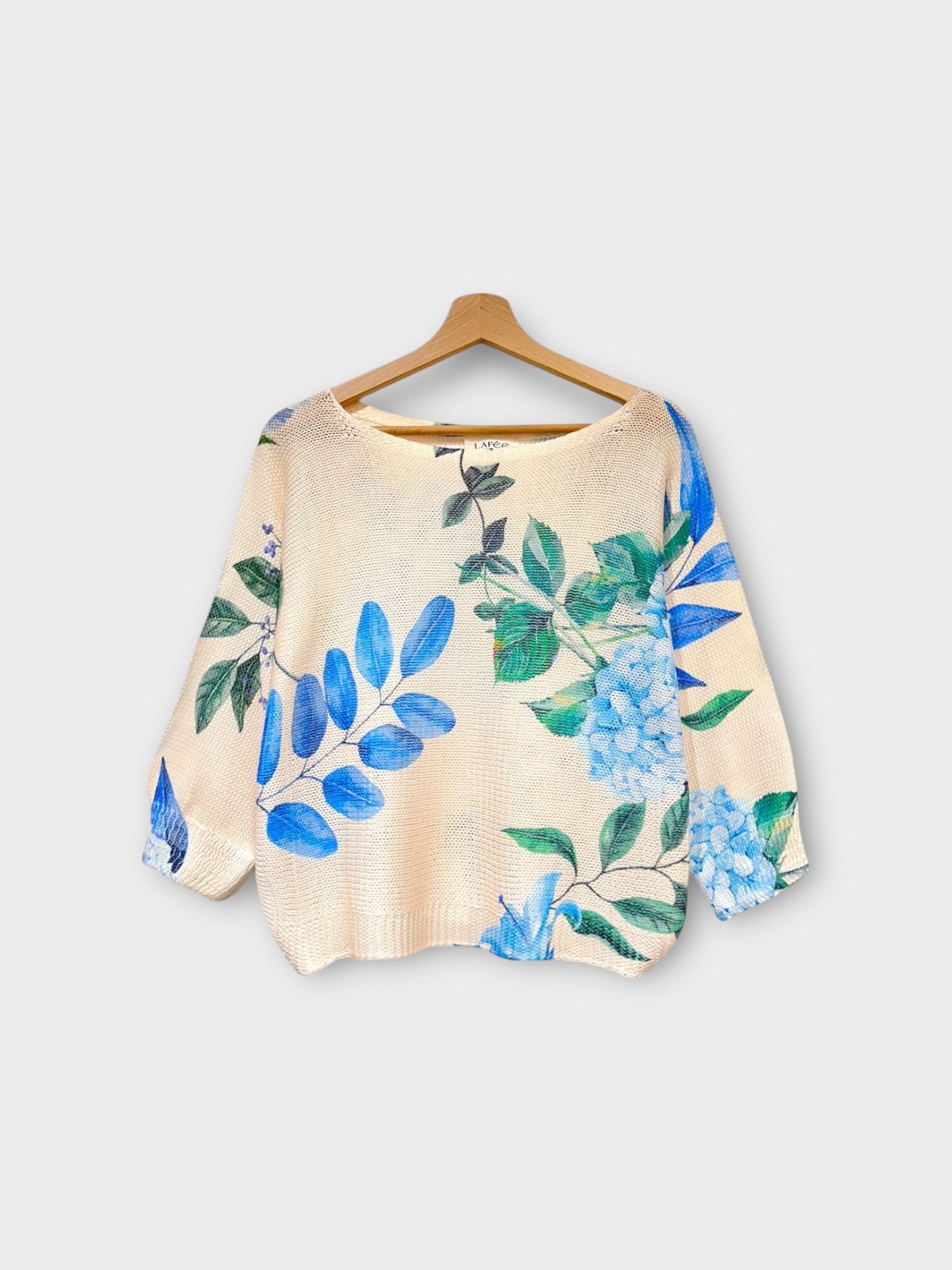 Großhändler LAFÉEROSE - Top - Häkelpullover hat Blumendruck in 3/4 ausgestellten Viskose -Ärmeln gefärbt