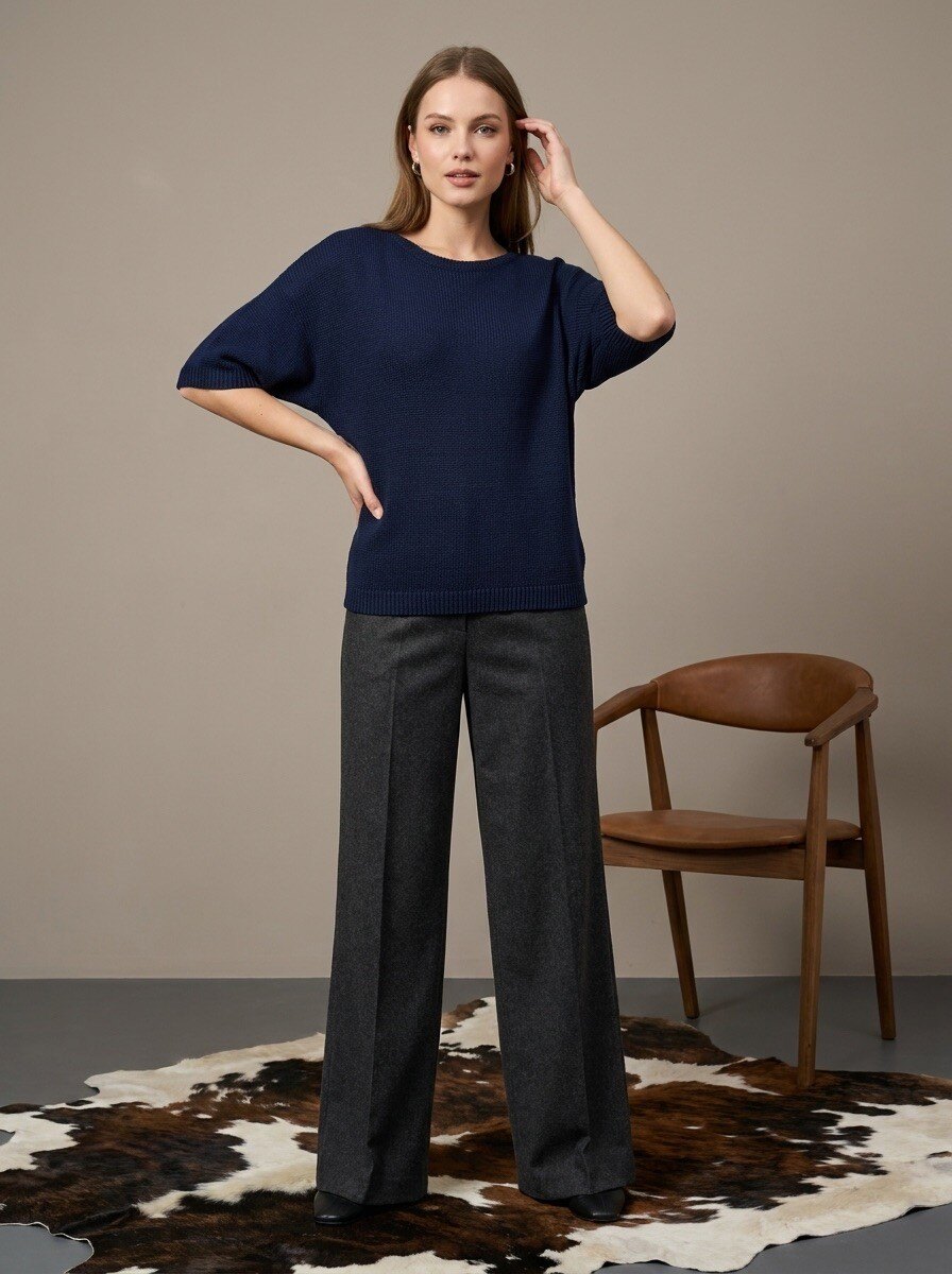 Grossista LAFÉEROSE - Top dolce in uncinetto di cotone e viscosa, stile t-shirt a V 3/4 in stile