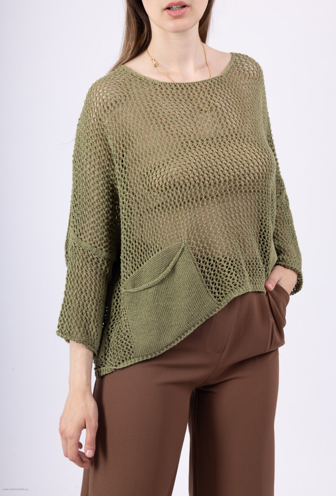 Grossista LAFÉEROSE - Maglione di cotone a collo alto, openwork, sciolto e fluido, mesh comodo