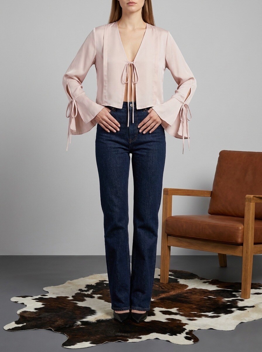Grossiste LAFÉEROSE - TOP BLOUSE CHEMISE GILET À NOEUDS MANCHES LONGUES NEW TENDANCE FETE SOIREE