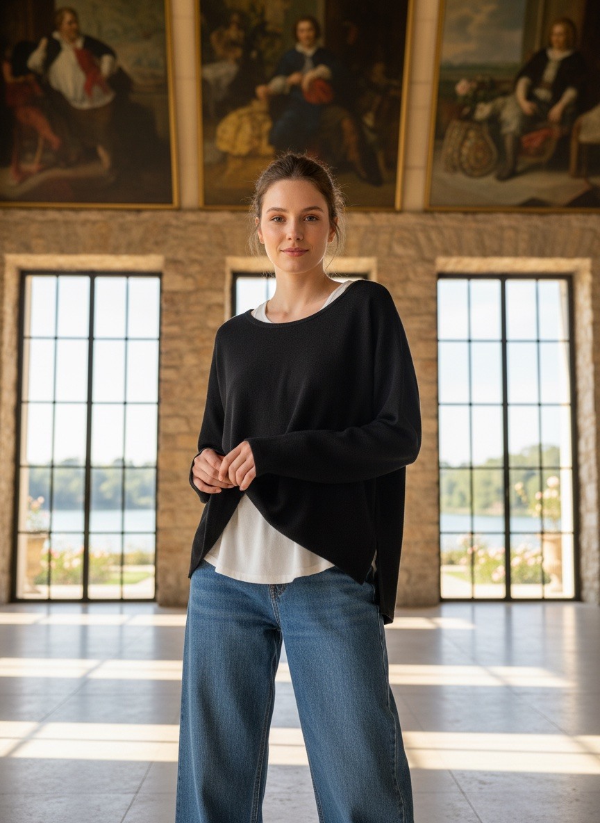 Grossiste LAFÉEROSE - Top pull oversize fluide en viscose avec débardeur à manche longue volantée