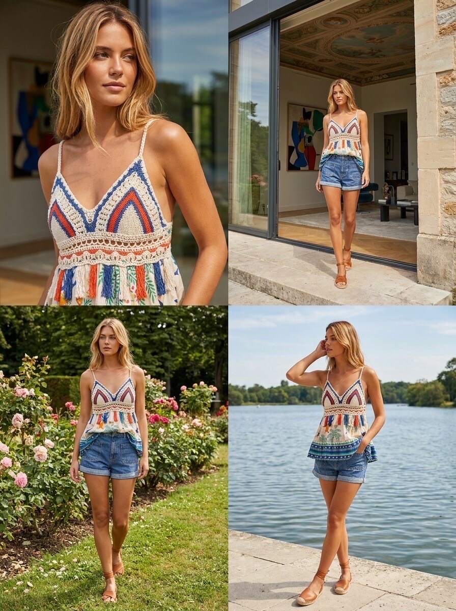 Grossiste LAFÉEROSE - Top Débardeur fluide en crochet et viscose à imprimé bohème