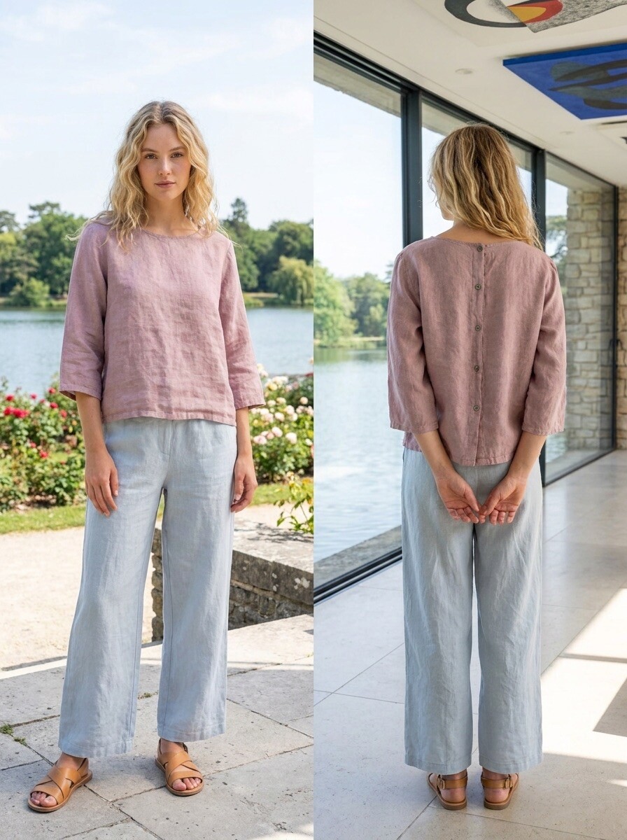 Wholesaler LAFÉEROSE - Cropped Linen Top with Back Buttons