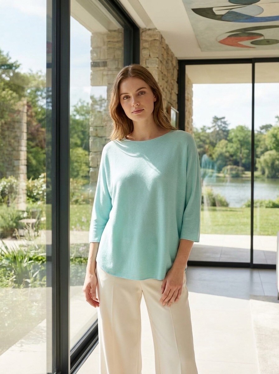 Grossiste LAFÉEROSE - Top fin fluide en viscose léger à col rond et manches 3/4 - évasé uni basi