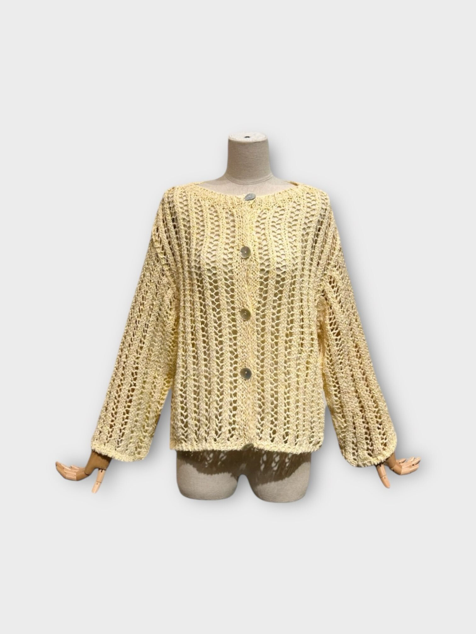Mayorista LAFÉEROSE - Cárdigan de crochet en algodón muy suave algodón grande y acampanado bohemio cuello redondo