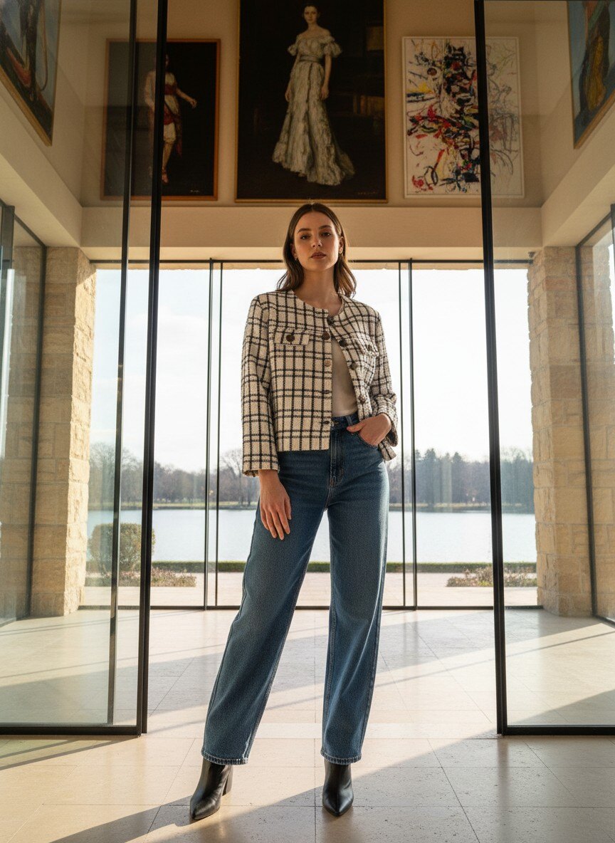Grossiste LAFÉEROSE - Veste en tweed en coton à carreaux et boutons détails à manches longues