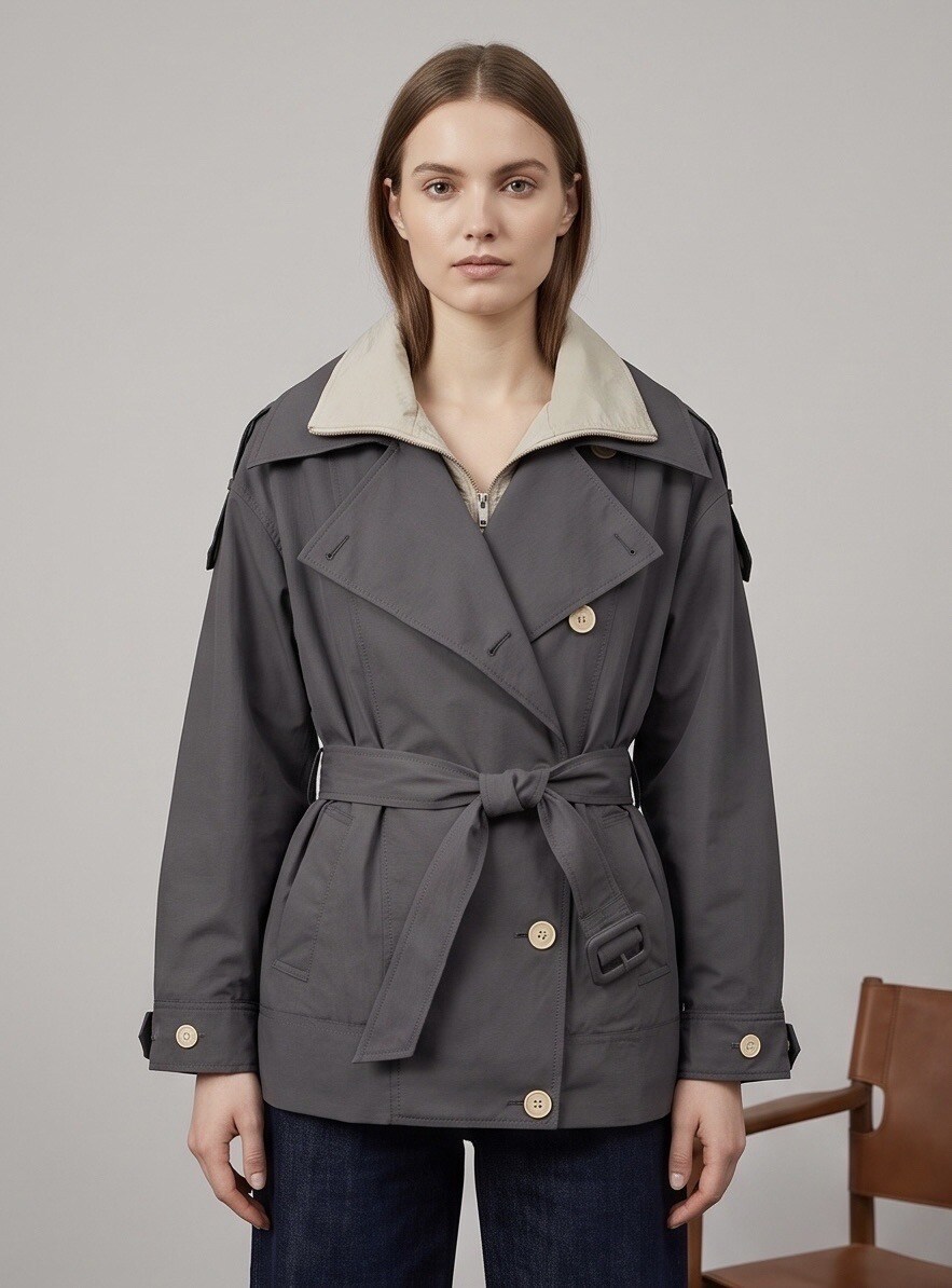 Mayorista LAFÉEROSE - Chaqueta corta estilo trench cruzado con efecto de capas