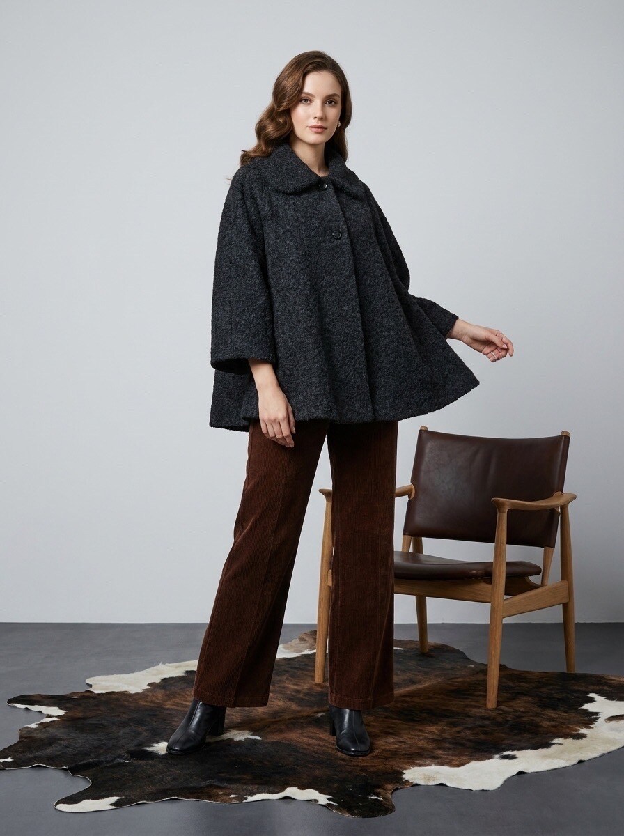 Grossiste LAFÉEROSE - Veste Cape Poncho effet laine bouclée oversize avec poches