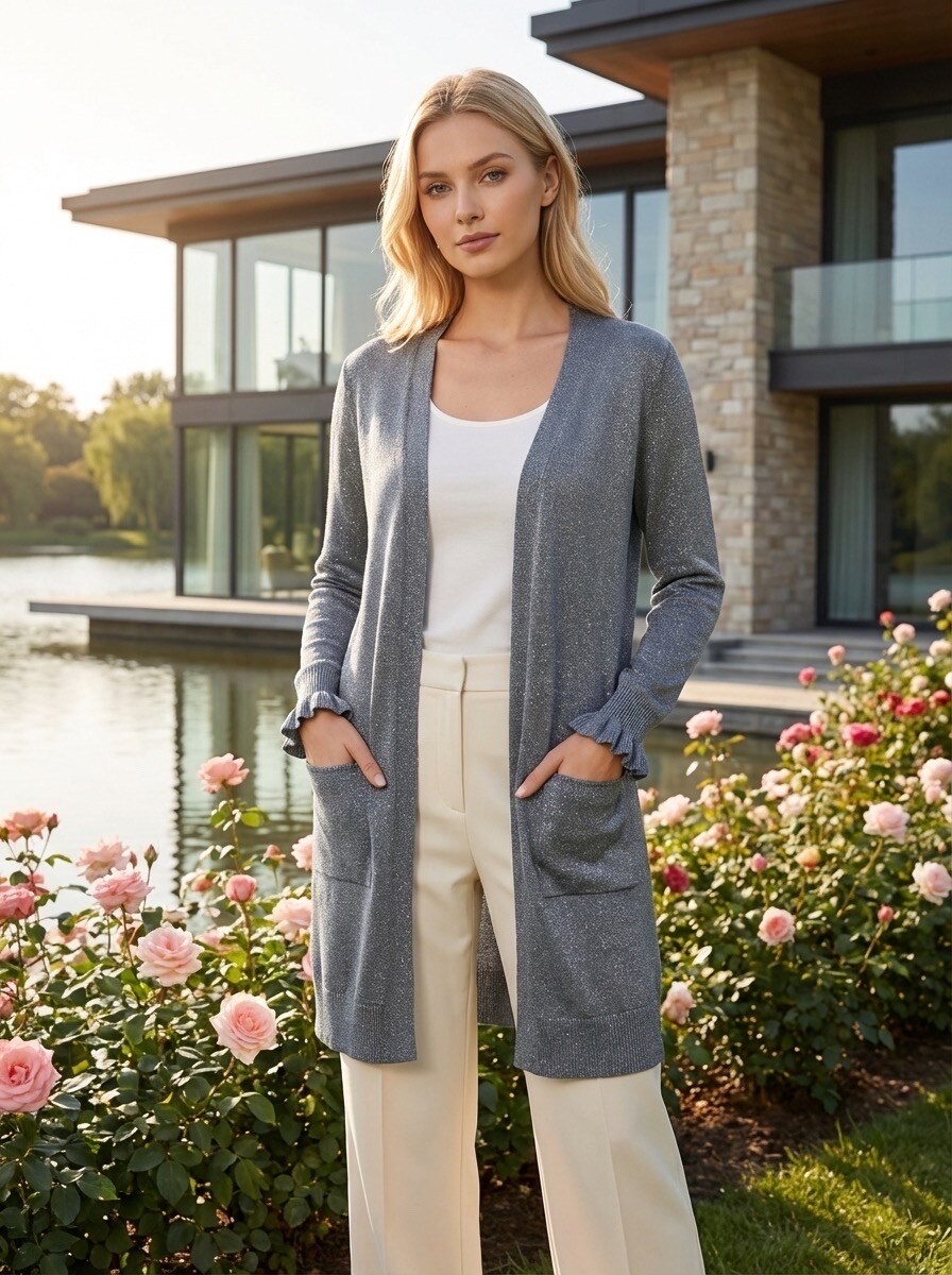 Grossista LAFÉEROSE - Cardigan lungo cardigan con tasche modali leggere, maniche aggrottanti