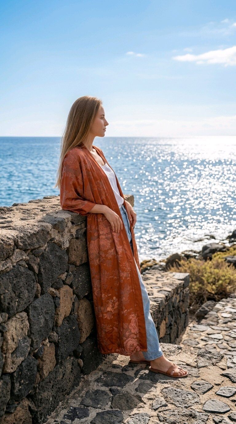 Grossista LAFÉEROSE - Kimono Fiori stampati con viscosa fluido 100%