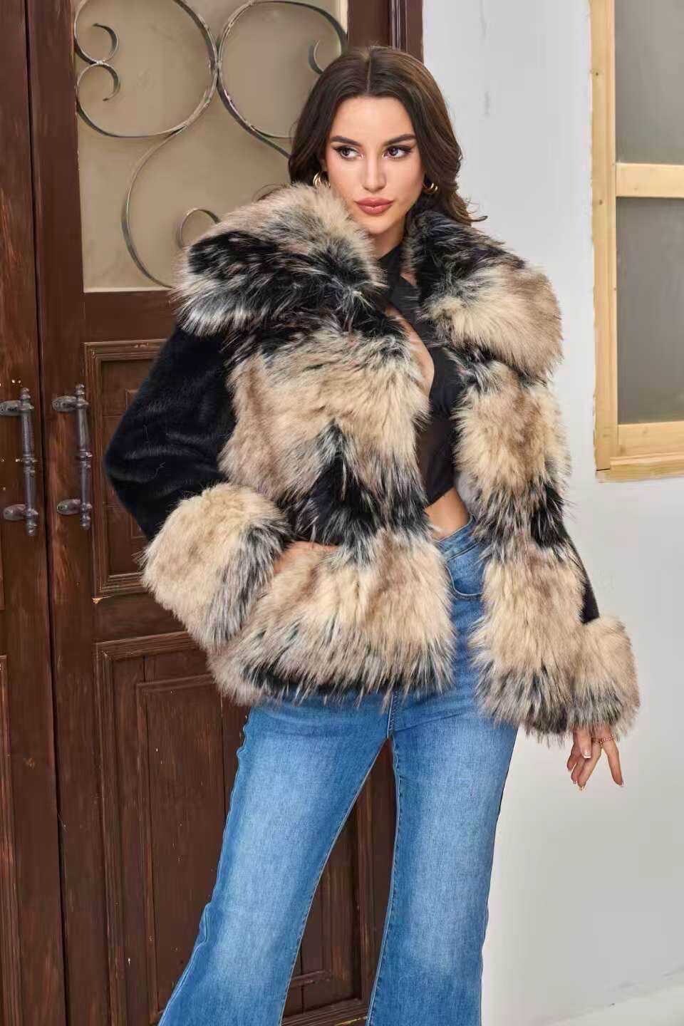 Mayorista LAFÉEROSE - Chaqueta de abrigo falso falso falso y negro suave y negro