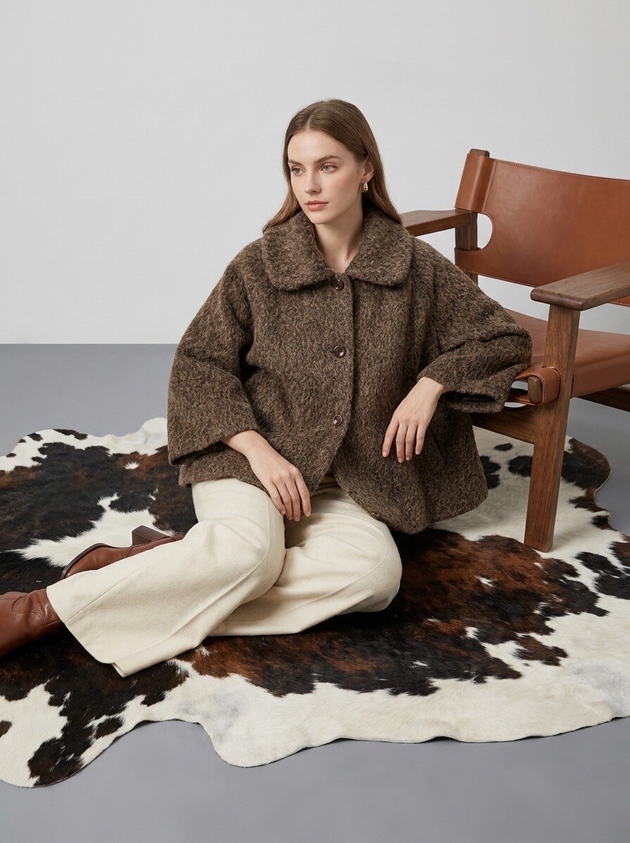 Wholesaler LAFÉEROSE - Oversized curly wool effect Cape Poncho jacket with pockets