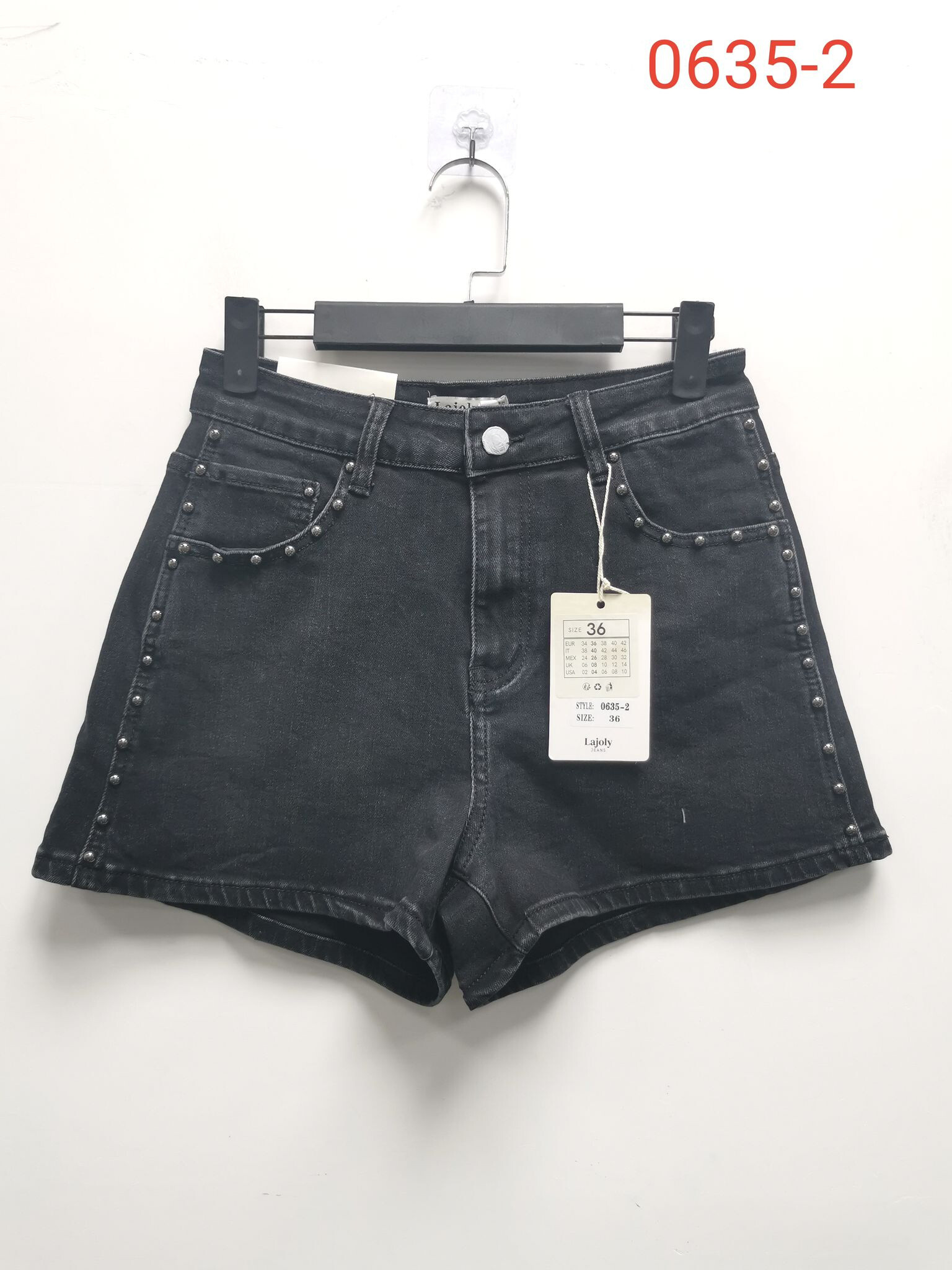 Grossista LAJOLY - Short di jeans nero con perle