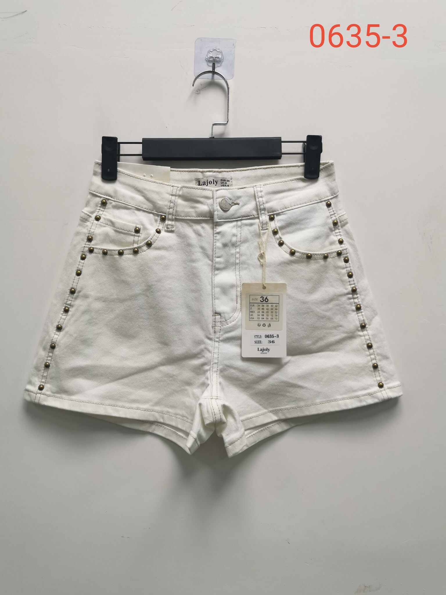 Grossista LAJOLY - Short in denim bianco con perle