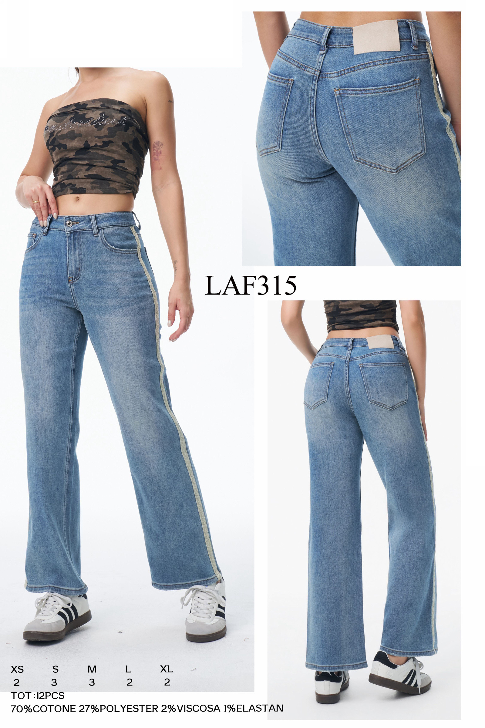 Grossiste LARA - JEANS COUPE RÉGULIÈRE AVEC BRODERIES LATÉRALES SUR LA JAMBE