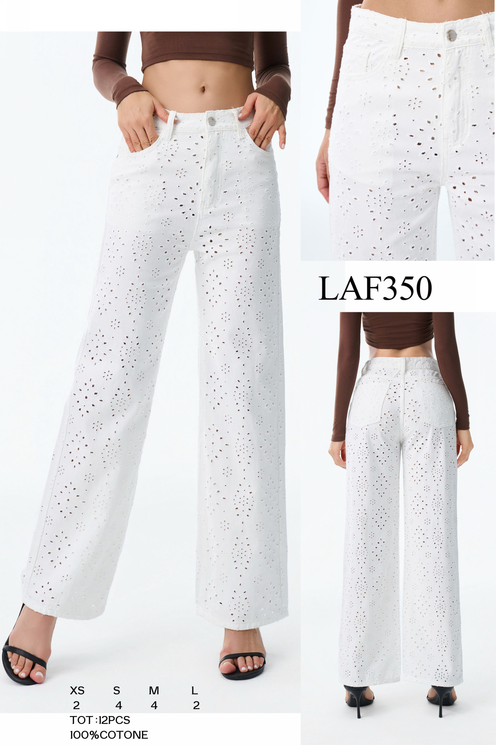Grossiste LARA - JEAN COUPE BALLON BLANC SANGALLO