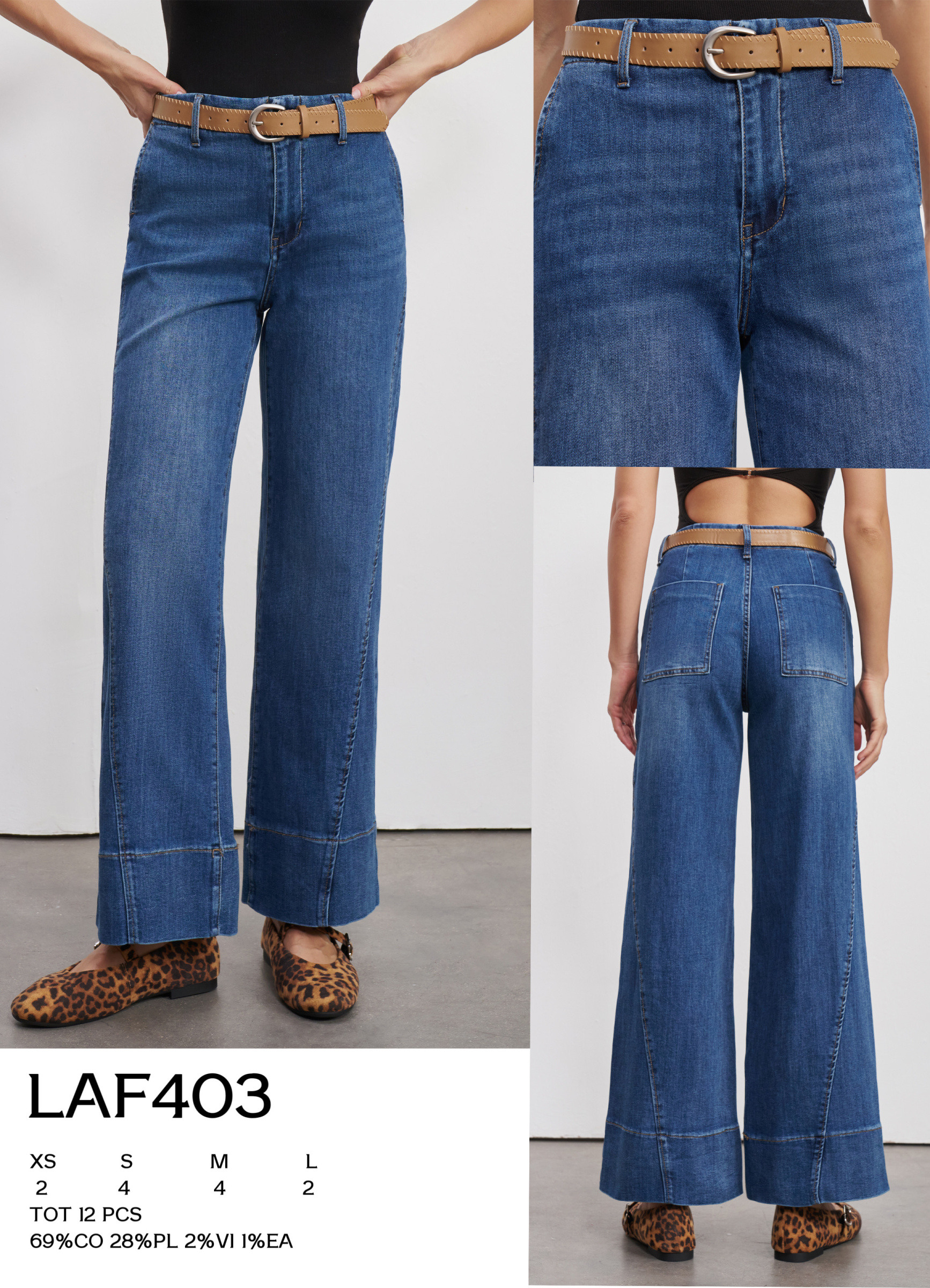 Wholesaler LARA - WIDE LEG JEANS WITH BELT