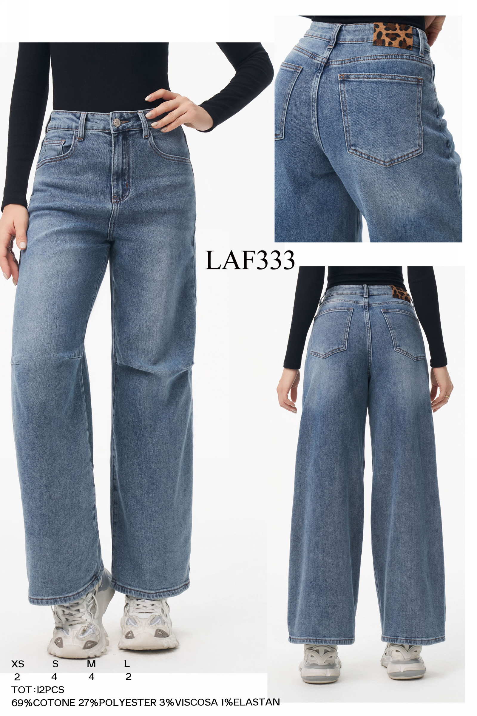 Grossiste LARA - JEANS MOM FIT AVEC PATCH LÉOPARD