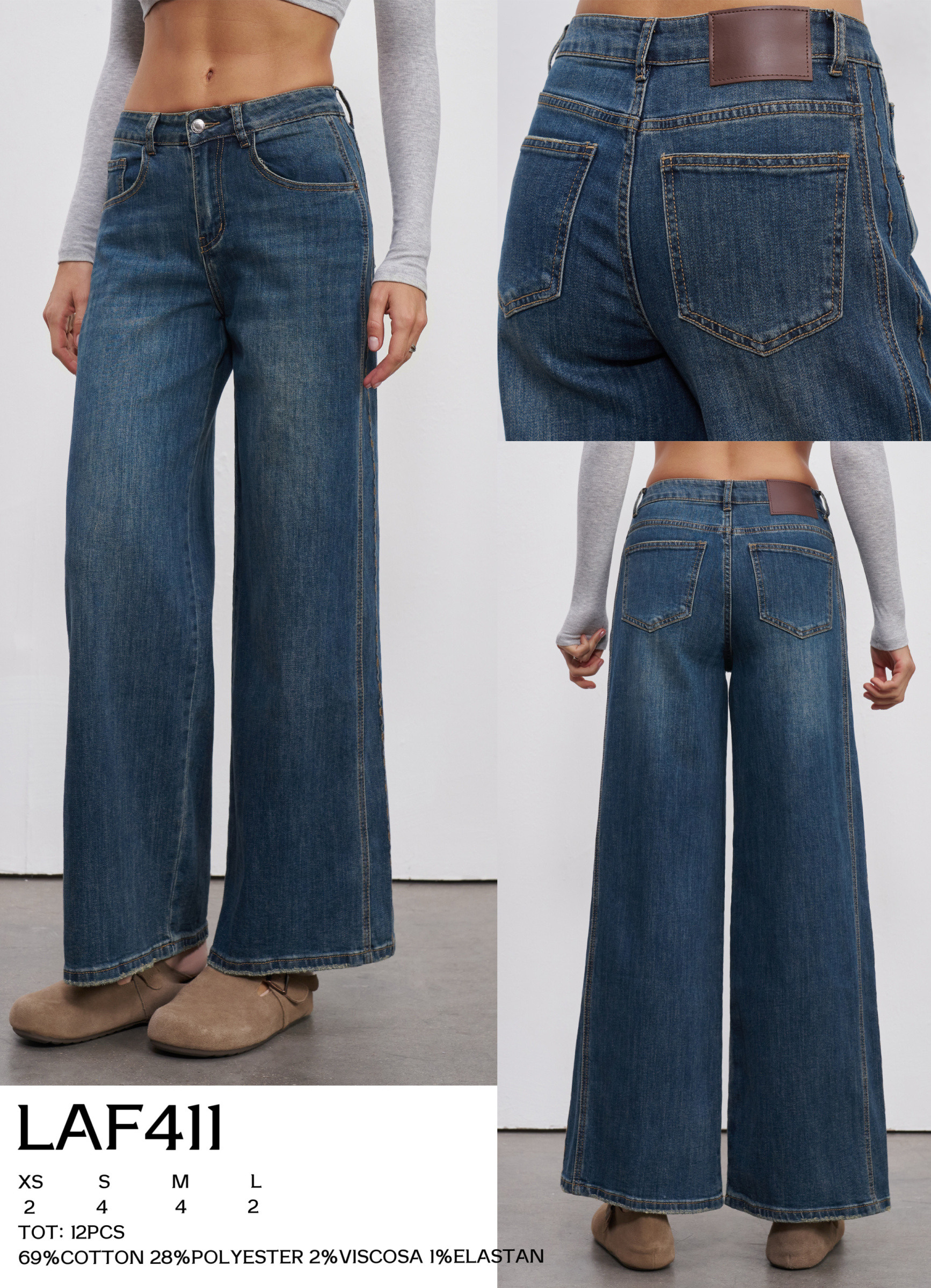 Wholesaler LARA - WIDE LEG JEANS WITH BACK PATCH