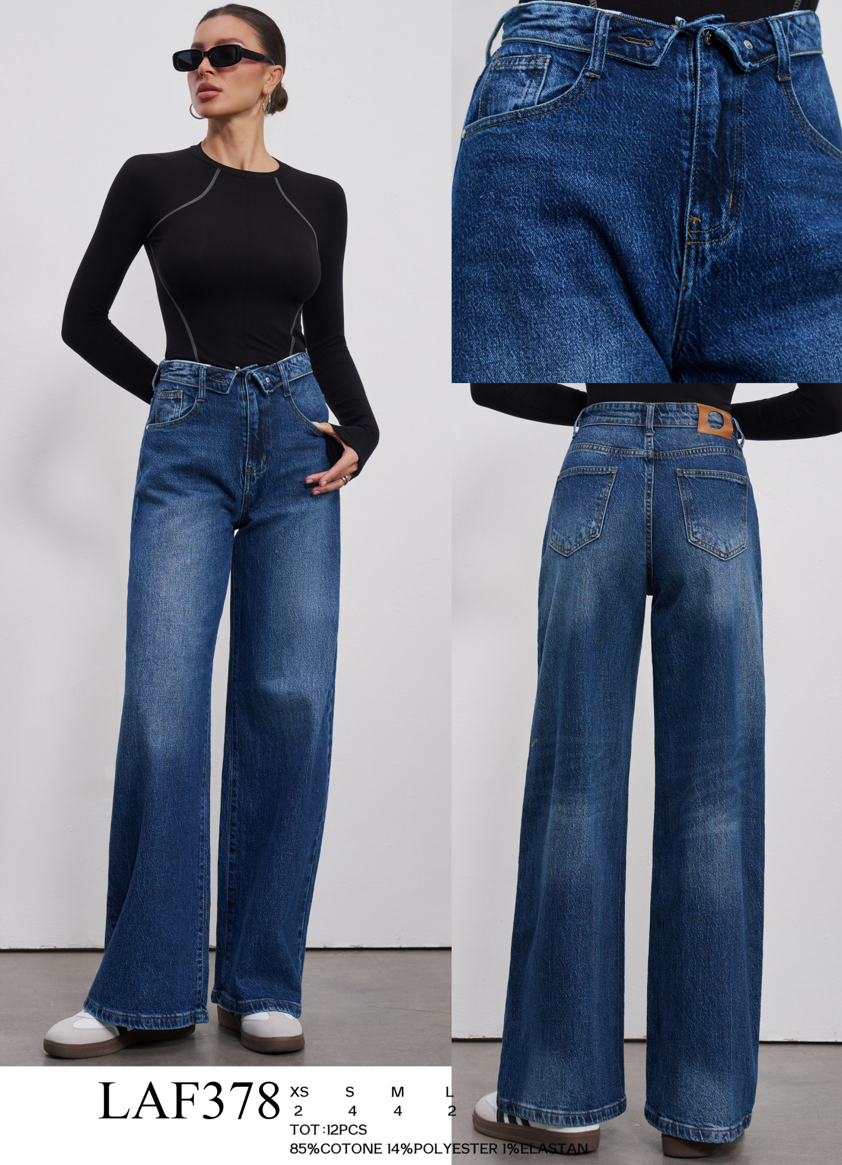 Wholesaler LARA - WIDE LEG JEANS WITH FOLDED WAIST