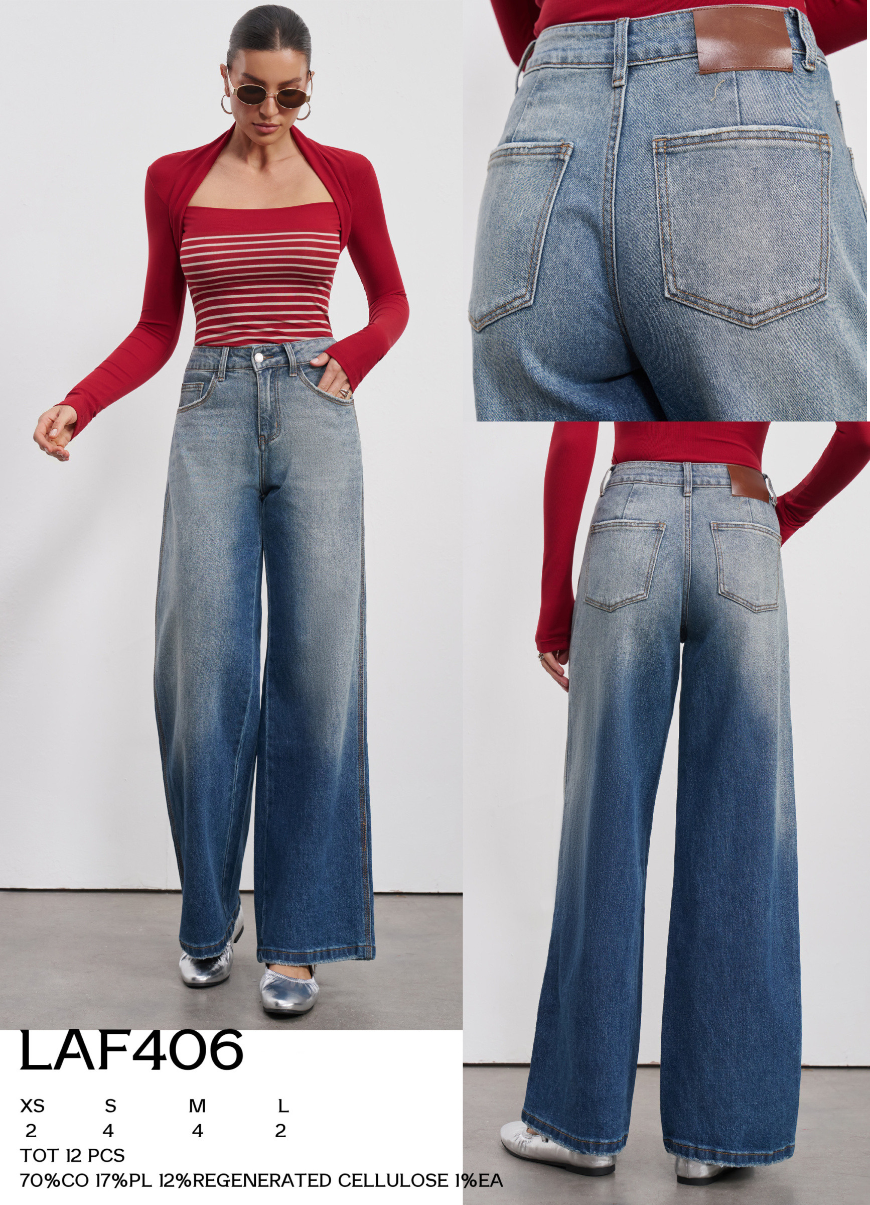 Wholesaler LARA - WIDE LEG JEANS WITH FADED EFFECT