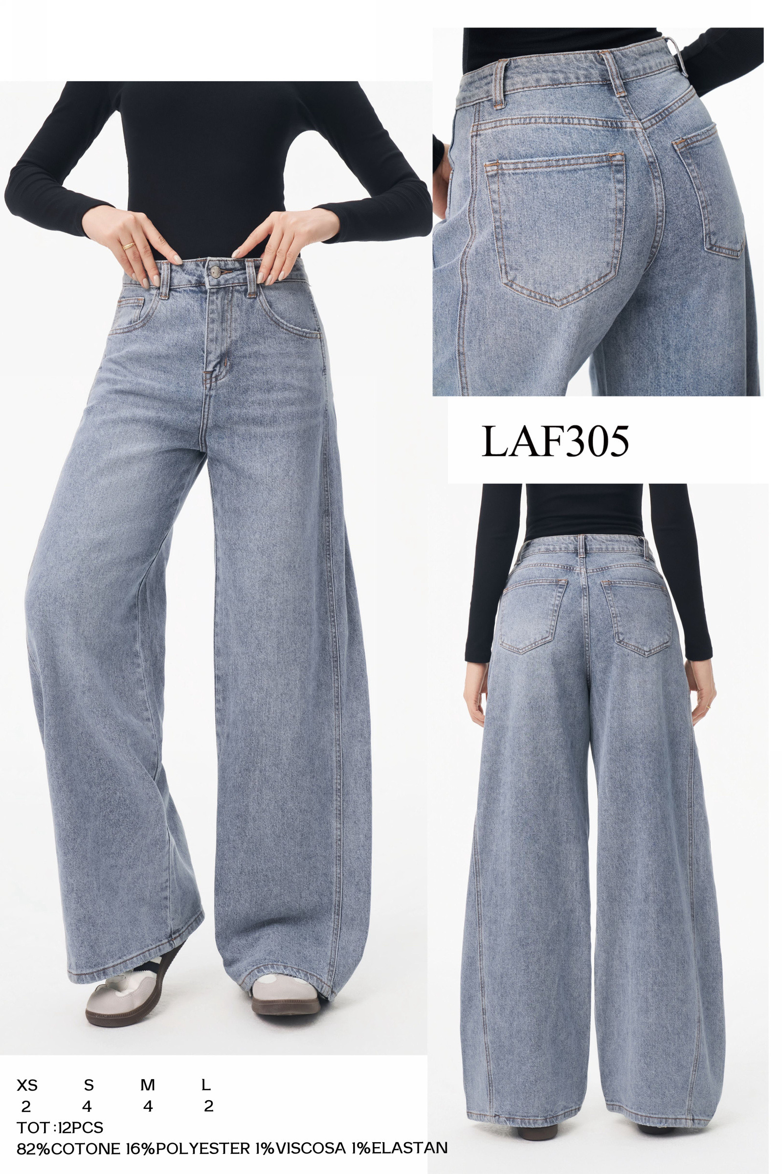 Grossiste LARA - JEANS COUPE BALLON AVEC COUTURES LATÉRALES SUR LA JAMBE