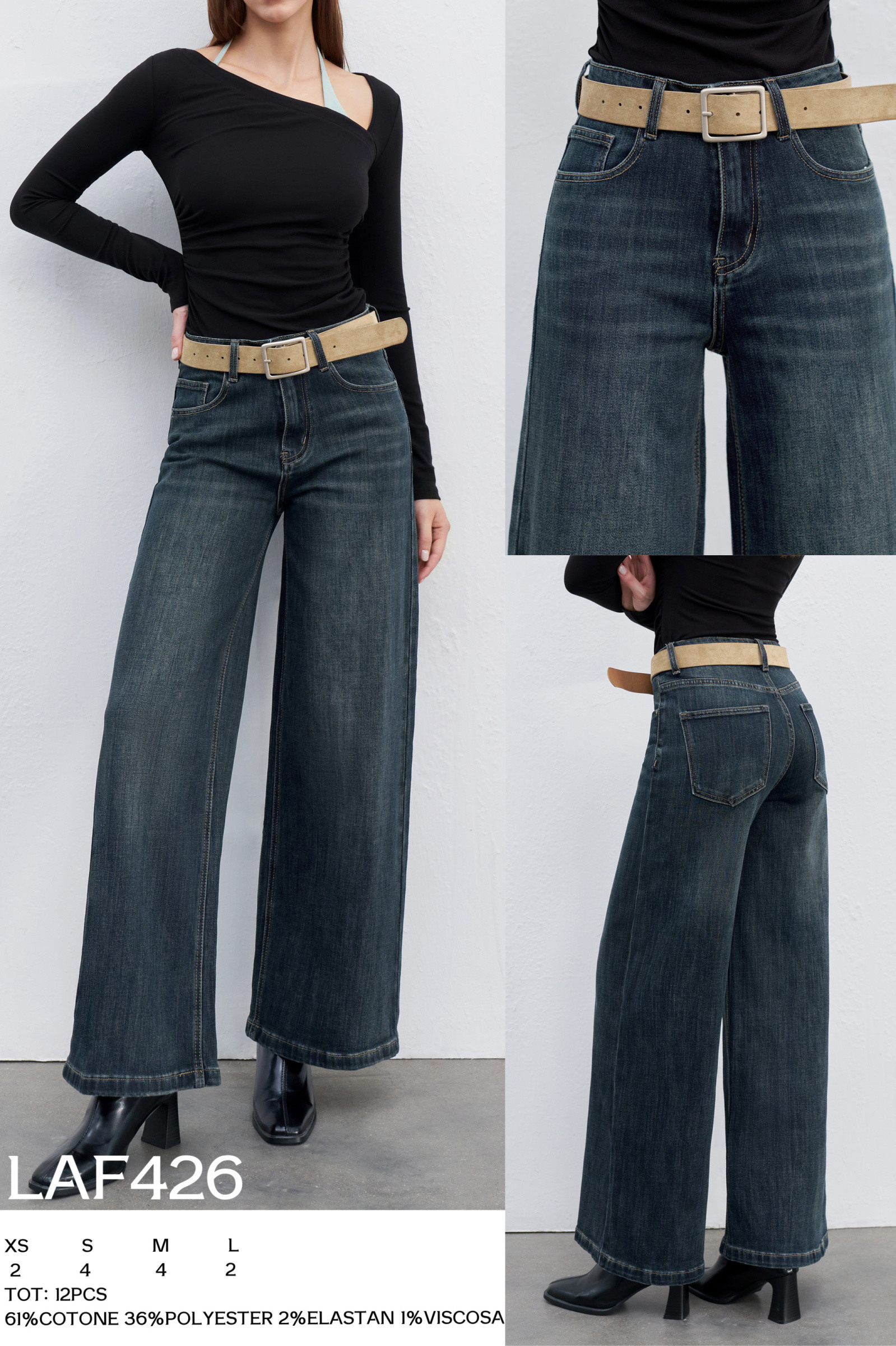 Wholesaler LARA - WIDE LEG JEANS WITH BELT