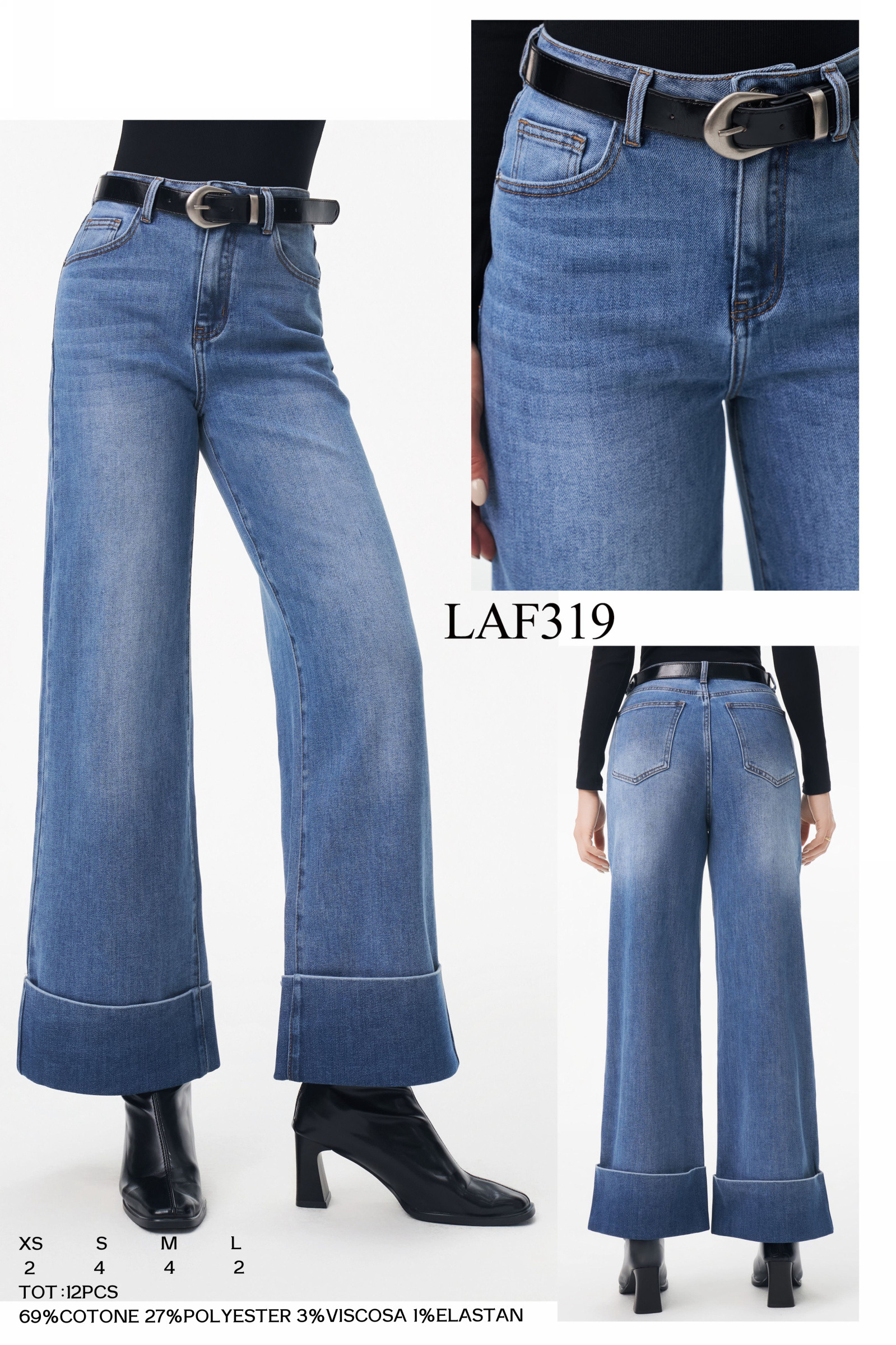 Grossiste LARA - JEAN PALAZZO AVEC REVERS ET CEINTURE NOIRE